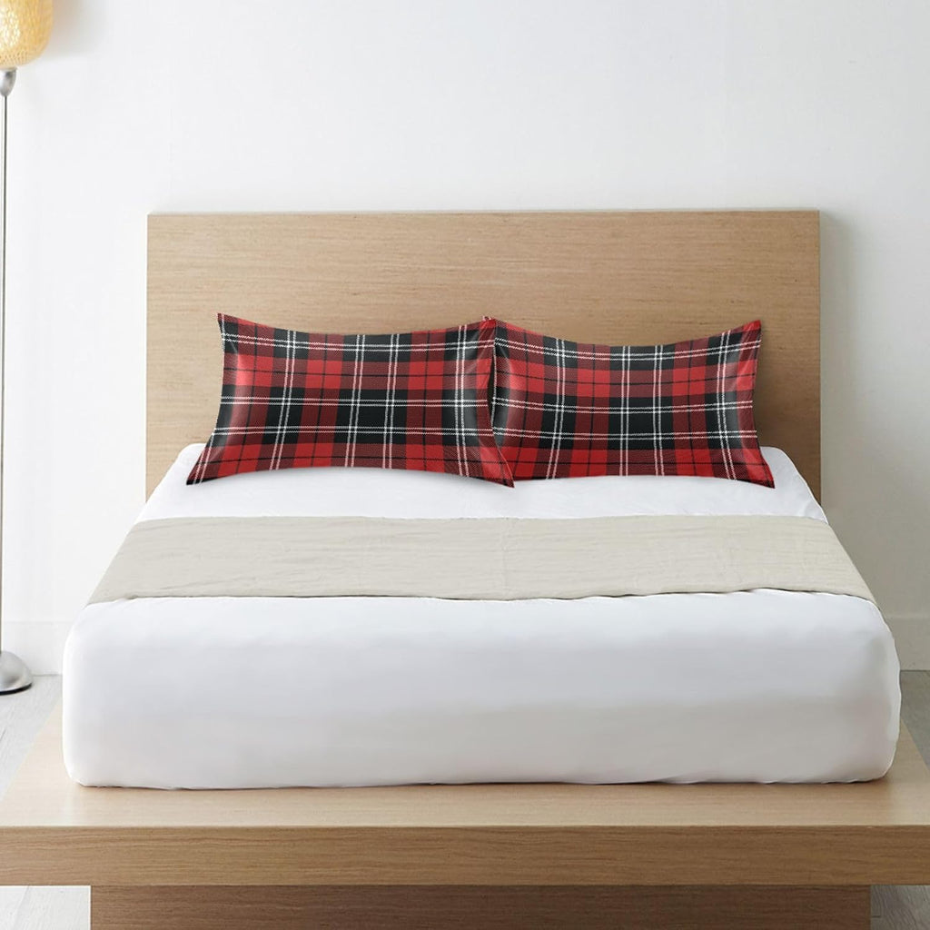 Christmas Plaid Boby Pillow Covers Silk Pillowcase for Hair and Skin Soft and Smooth Cooling Satin Pillowcase Standard Size Pillow Case…