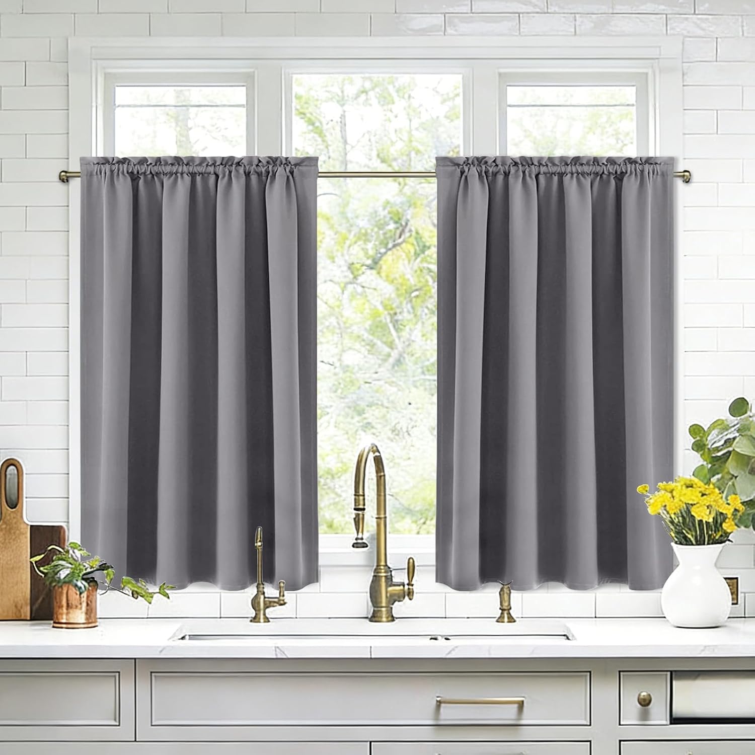 DWCN Blackout Curtains for Living Room Thermal Insulated, Energy Saving & Noise Reducing Bedroom Curtains, Grey, W 52x L 36 Inch, Set of…