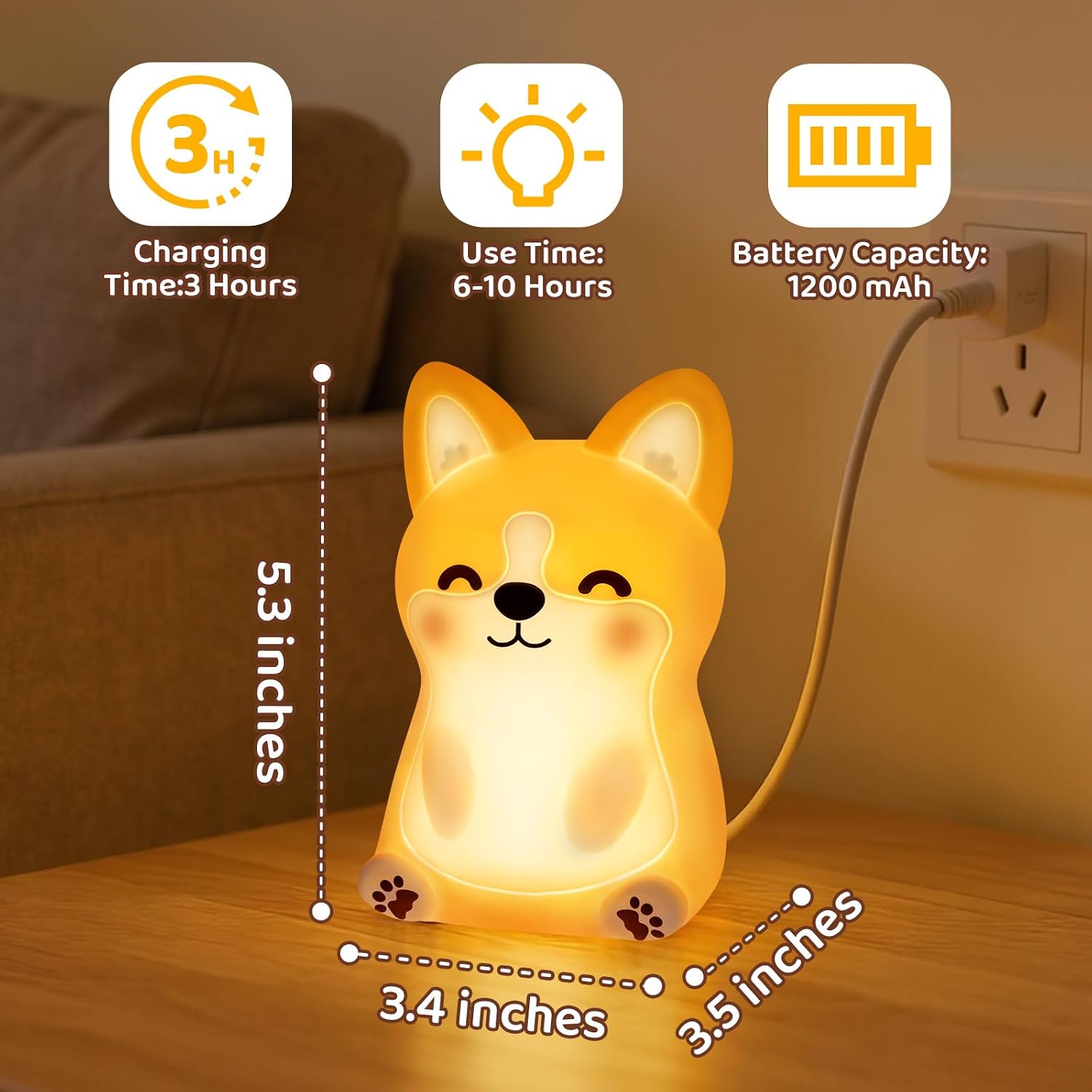 Mewaii BPA-Free Silicone丨 Huggwaii Corgi Dog Night Light for Kids, 3 Brightness Levels Nursery Dog Lamp, 30 Min Timer&Rechargeable Cute…