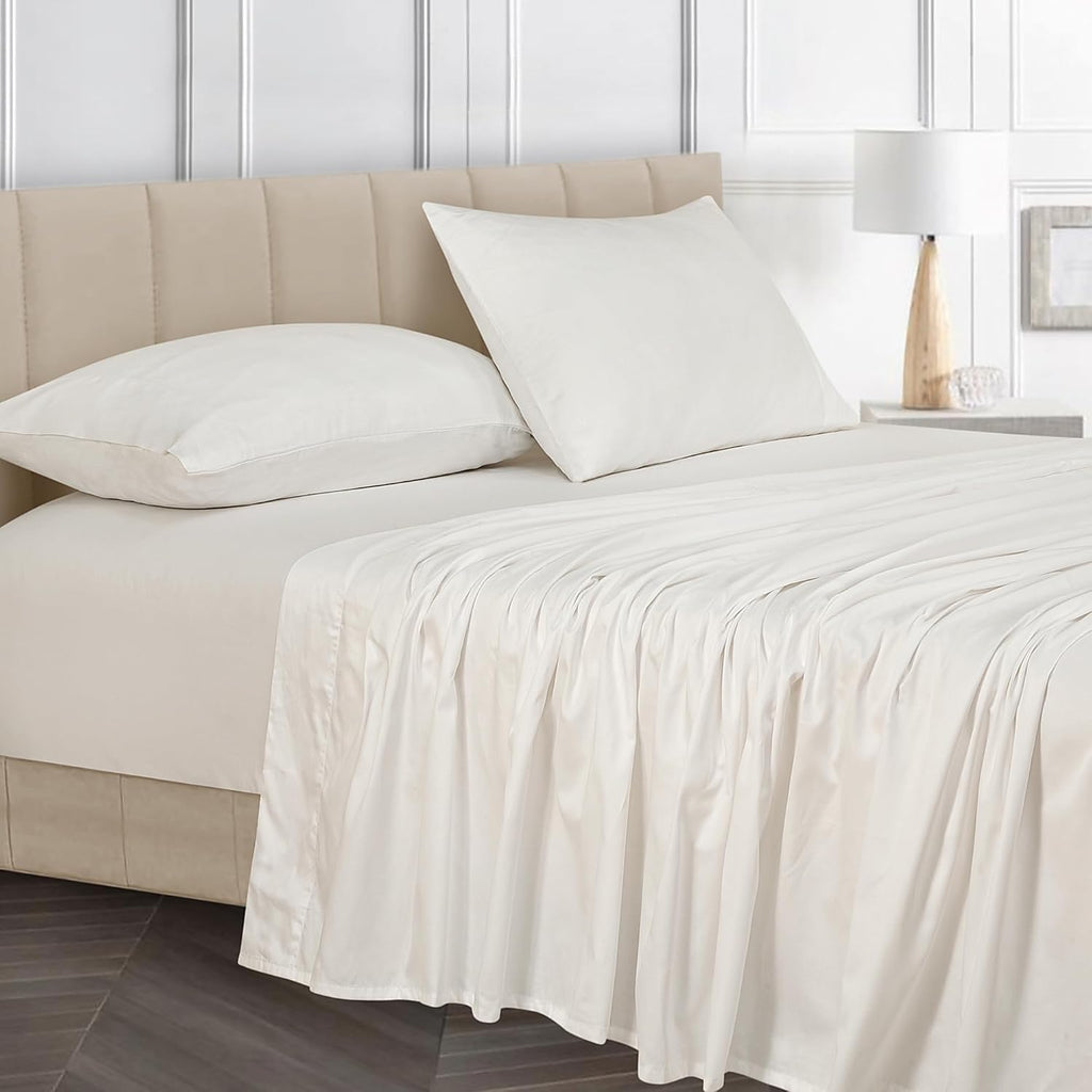 Royalelinens ROYALE LINENS Bamboo Viscose King Sheet Set - Cooling Bed Sheet Set - 1 Fitted, 1 Flat & 2 Pillowcase - Fits Up to 16" - Organ…