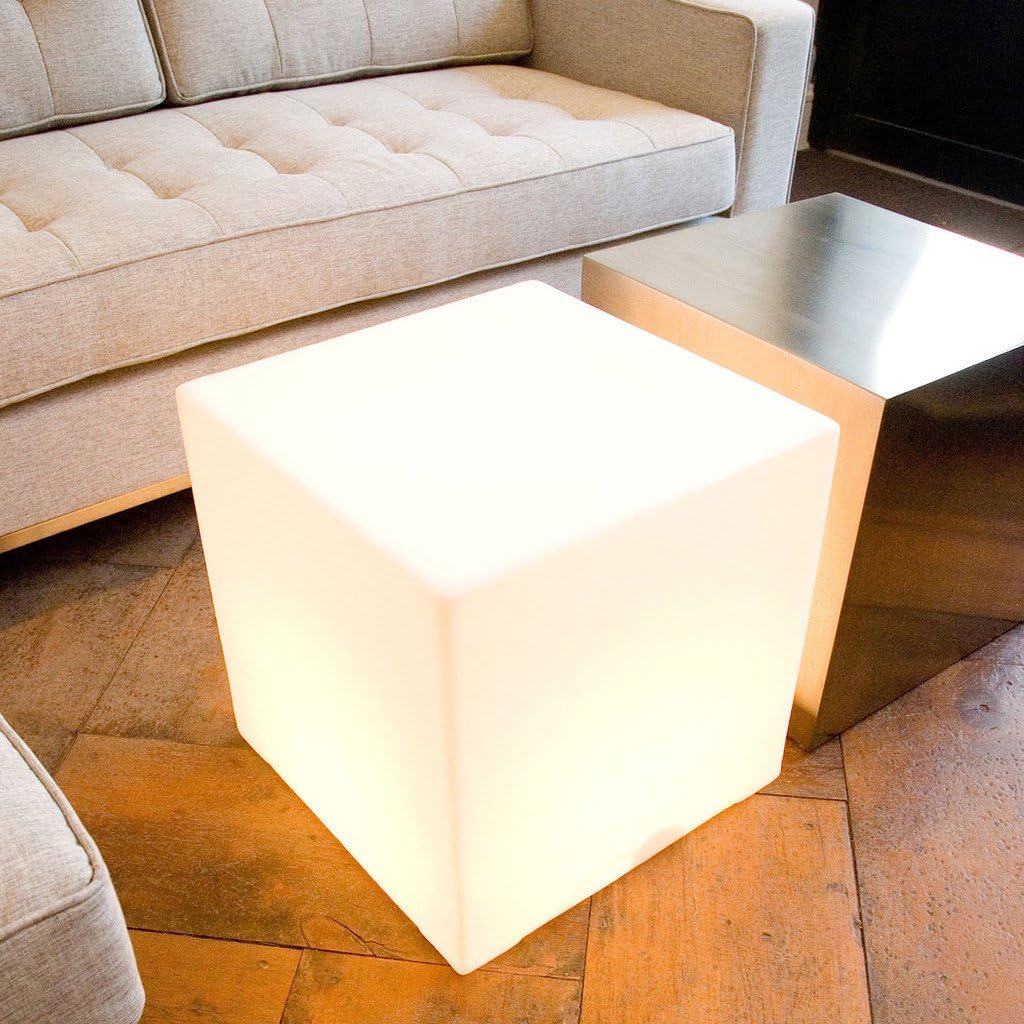 Mr.Go 20-inch LED Lighted Cube Table, Large LED Cube Chair Light, 16 RGB Colors Glowing Cube Seat w/Remote - Rechargeable - Waterproof…