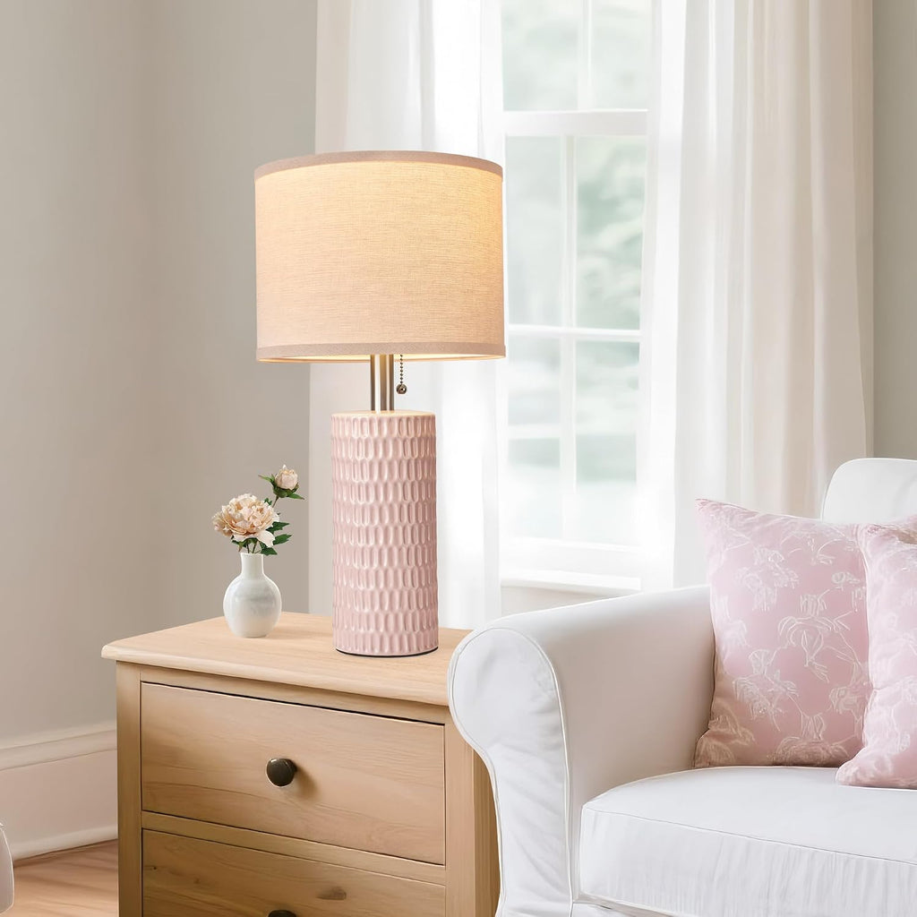 Reaketon 20.5" Modern Ceramic Table Lamps for Bedroom Set of 2, Bedside Lamps for Night Stands with Beige Lampshade, Farmhouse Table Lamp…