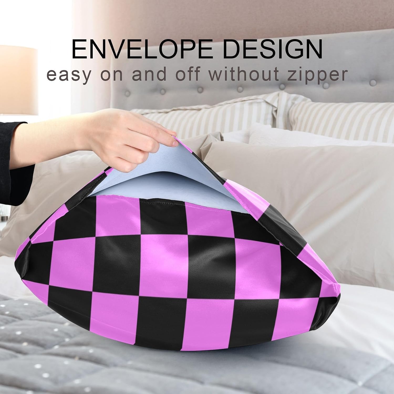 Checkerboard Black Purple Color Plaid Print Pillow Covers Silk Pillowcase for Hair and Skin Soft and Smooth Breathable Satin Pillowcase…