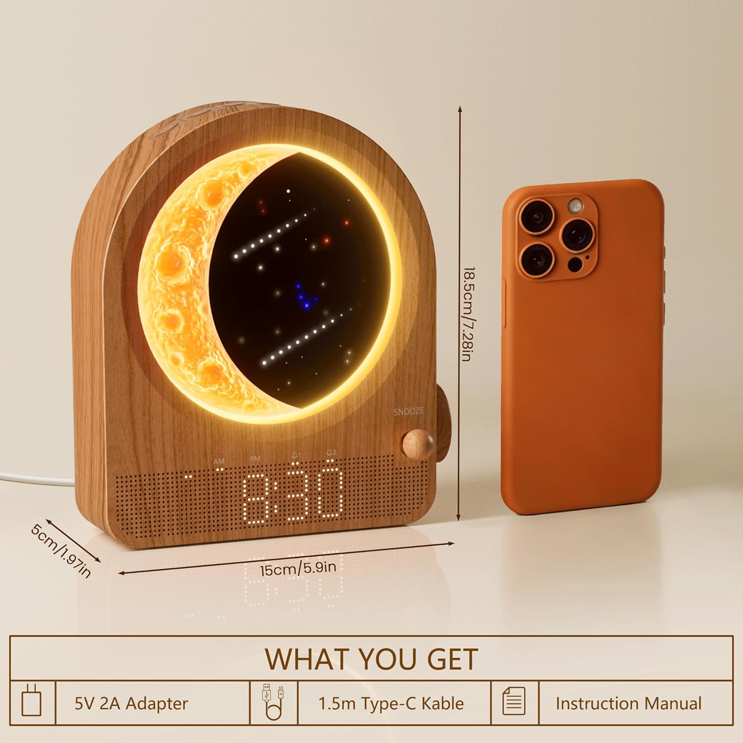 blonbar Sunrise Alarm Clocks with Dimmable Moon Lamp, 2 Alarm Clocks with 12Levels Volume for Heavy Sleepers, 10 Natural Sounds with 30/60/…
