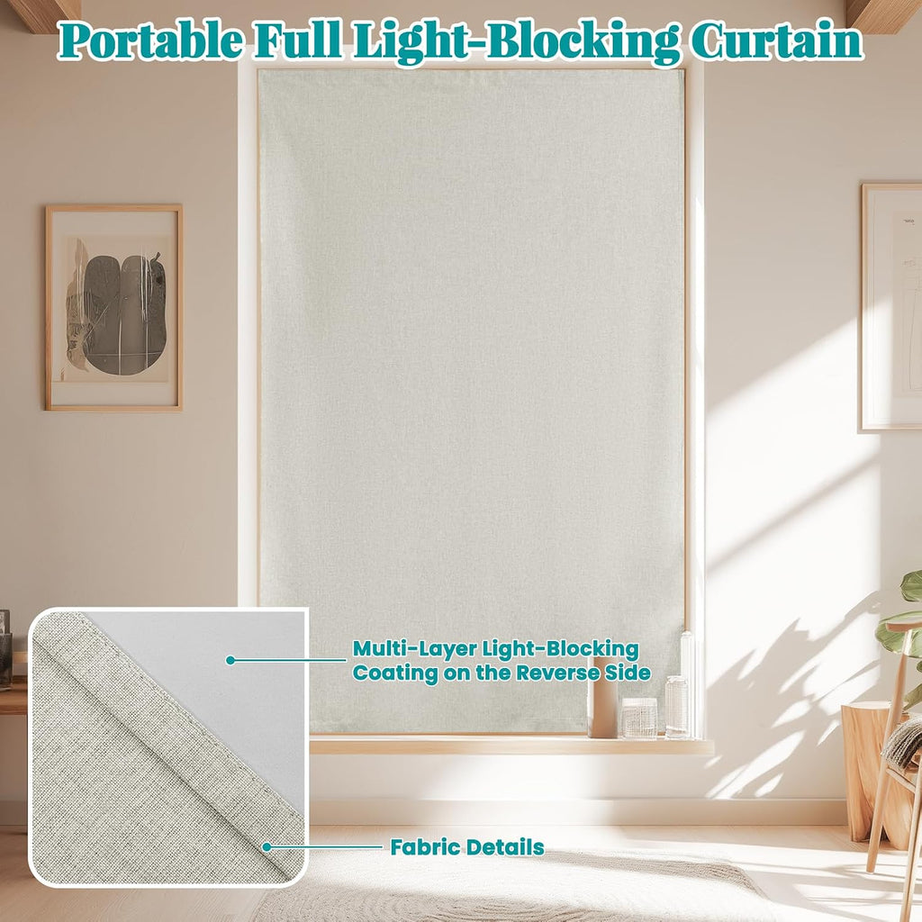 100% Blackout Curtains for Bedroom Stick On Curtain Window Shades Pull Down Blackout Window Cover No Drillng Self Adhesive Curtains No…