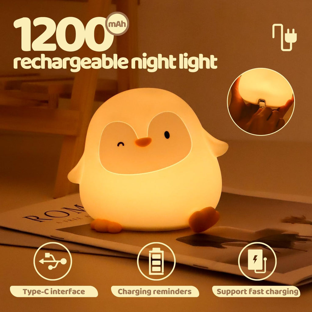 Rytinazzz Silicone Night Light for Kids, 50H Long Battery Penguin Lamp, Gift for Kids, Rechargeable Tap Control, Soft Dimmable Bedside…