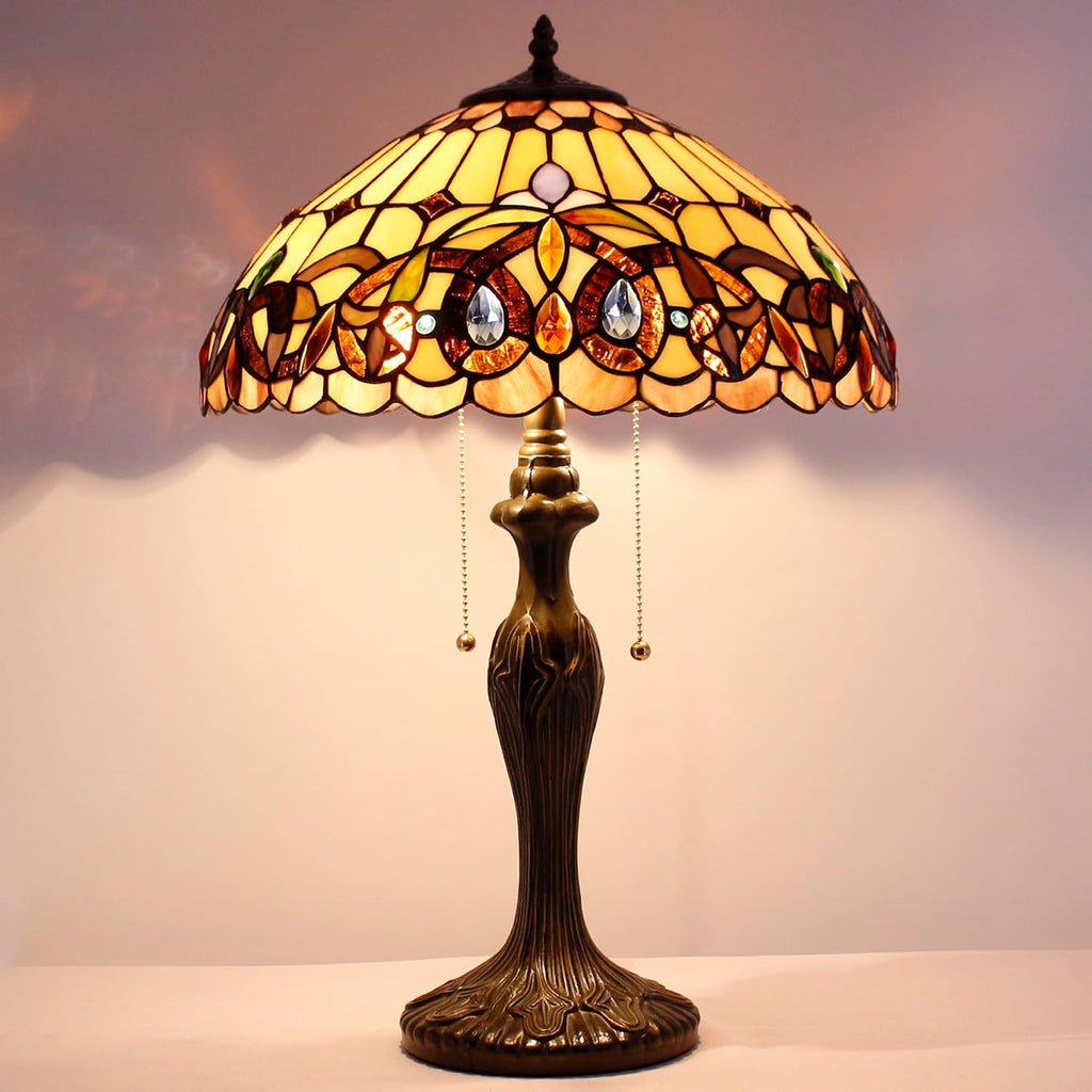 WERFACTORY Tiffany Style Table Lamp Colorful Stained Glass Serenity Victorian Bedside Lamp16X16X24 Inches Desk Light Metal Base Decor…