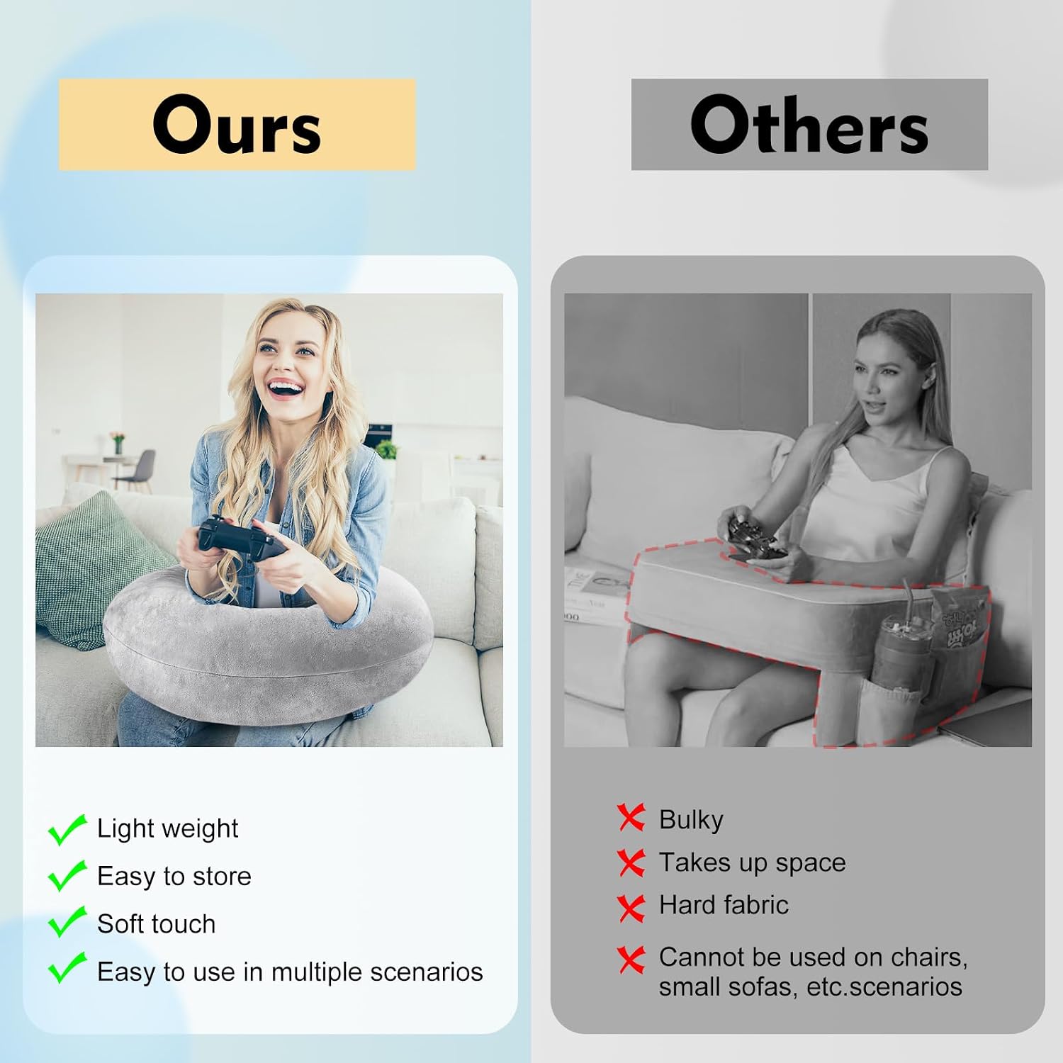VamorryDirect vamorry Gaming Pillow Arm Support Pillow for Bed & Sofa: Ergonomic U-Shaped Lap Pillow with Elbow Rest for Adults & Kids - Re…