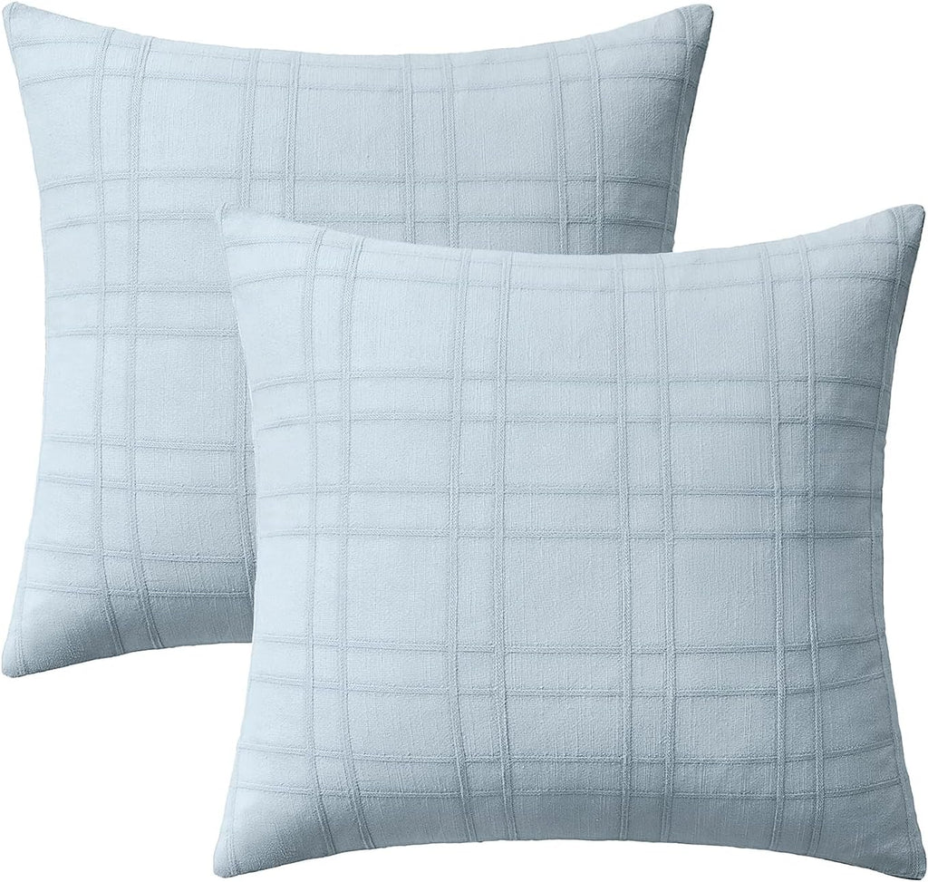 Miulee Decorative Linen Check Throw Pillow Covers Neutral Farmhouse Vintage Pillow Covers 18x18 Set of 2 Boho Modern Home Decor for Sofa Co…