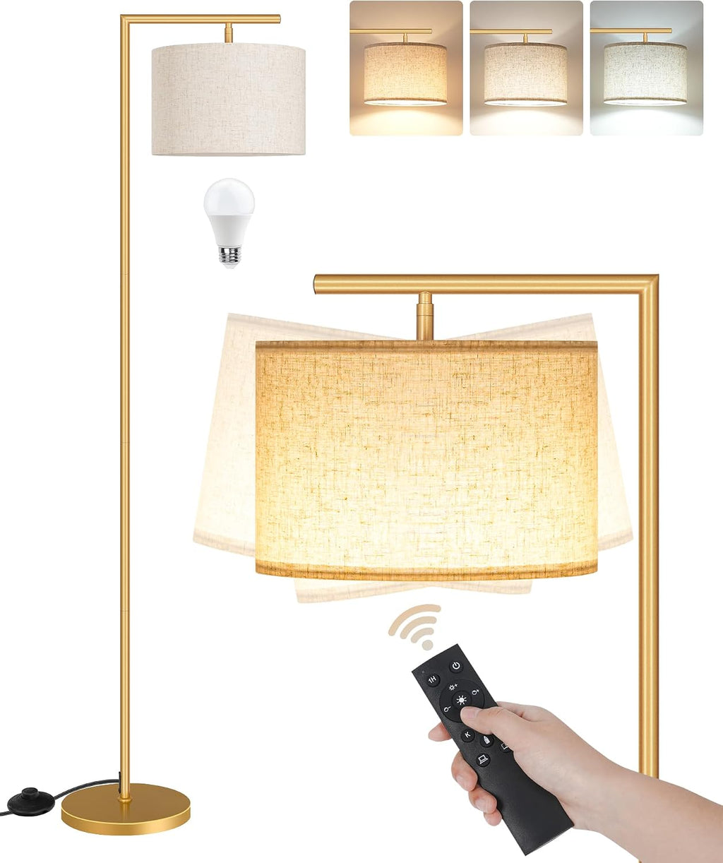 Goebleson Modern Dimmable Floor Lamp for Living Room, Corner Tall Lamp with Fabric Shade, LED Bulb Included, Arched Reading Light with Remo…