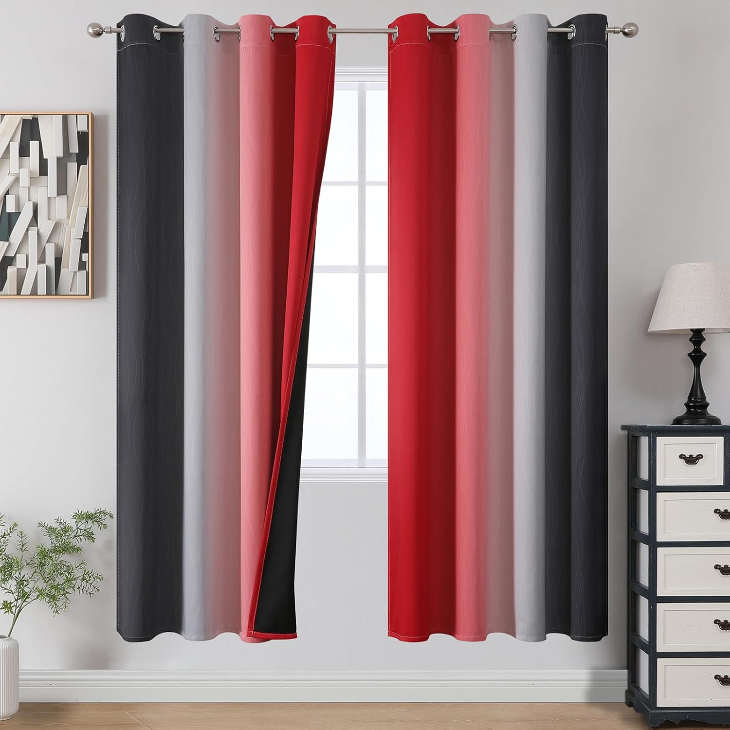 Estelartextiler Estelar Textiler Ombre Red and Black Curtains 72 Inch Length 2 panels, Complete Blackout Curtains for Bedroom, Full Room Da…