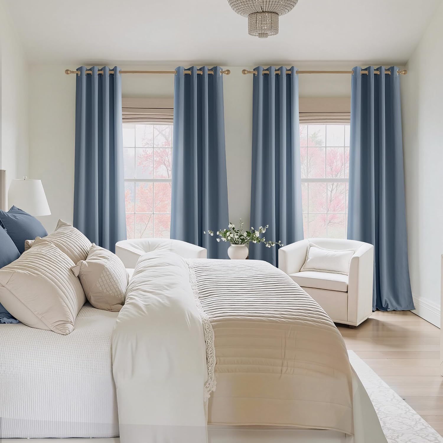 Nicetown Room Darkening Draperies Curtains Panels, 2 Panels Stone Blue W52 x L90 Blue