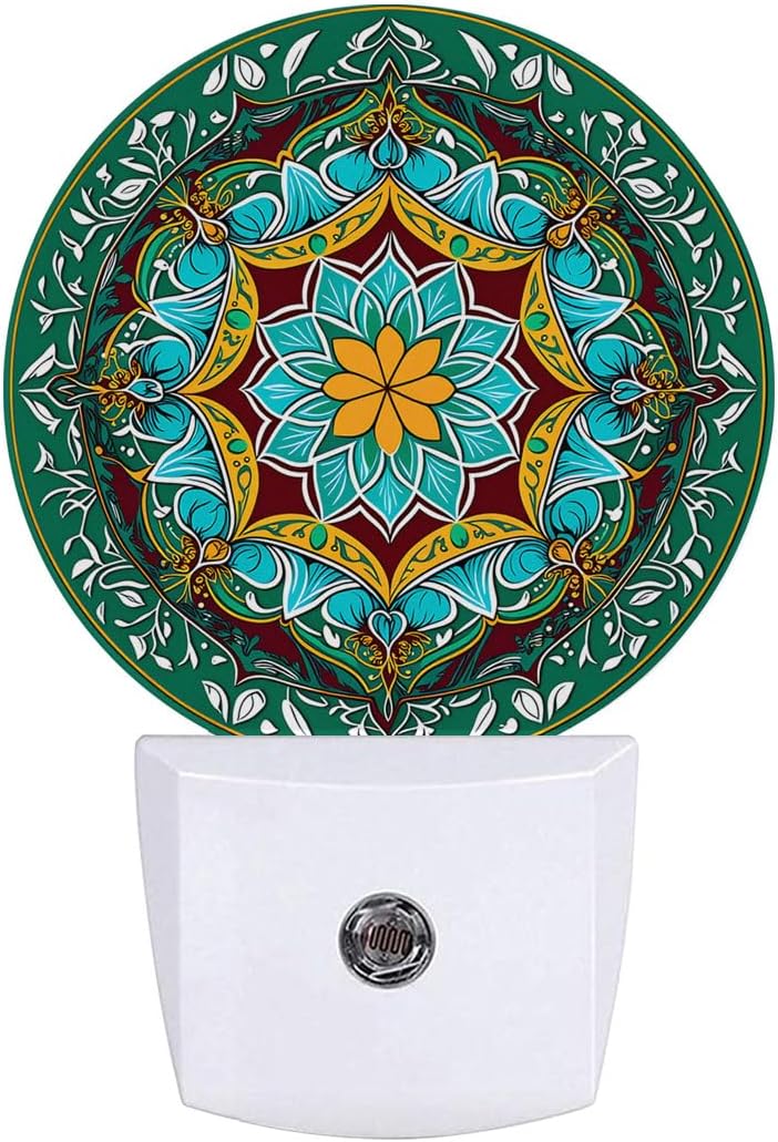Mandala Flower Plug in Night Light Auto Light Round Lamps Energy Saving Gift for Women Men Friends