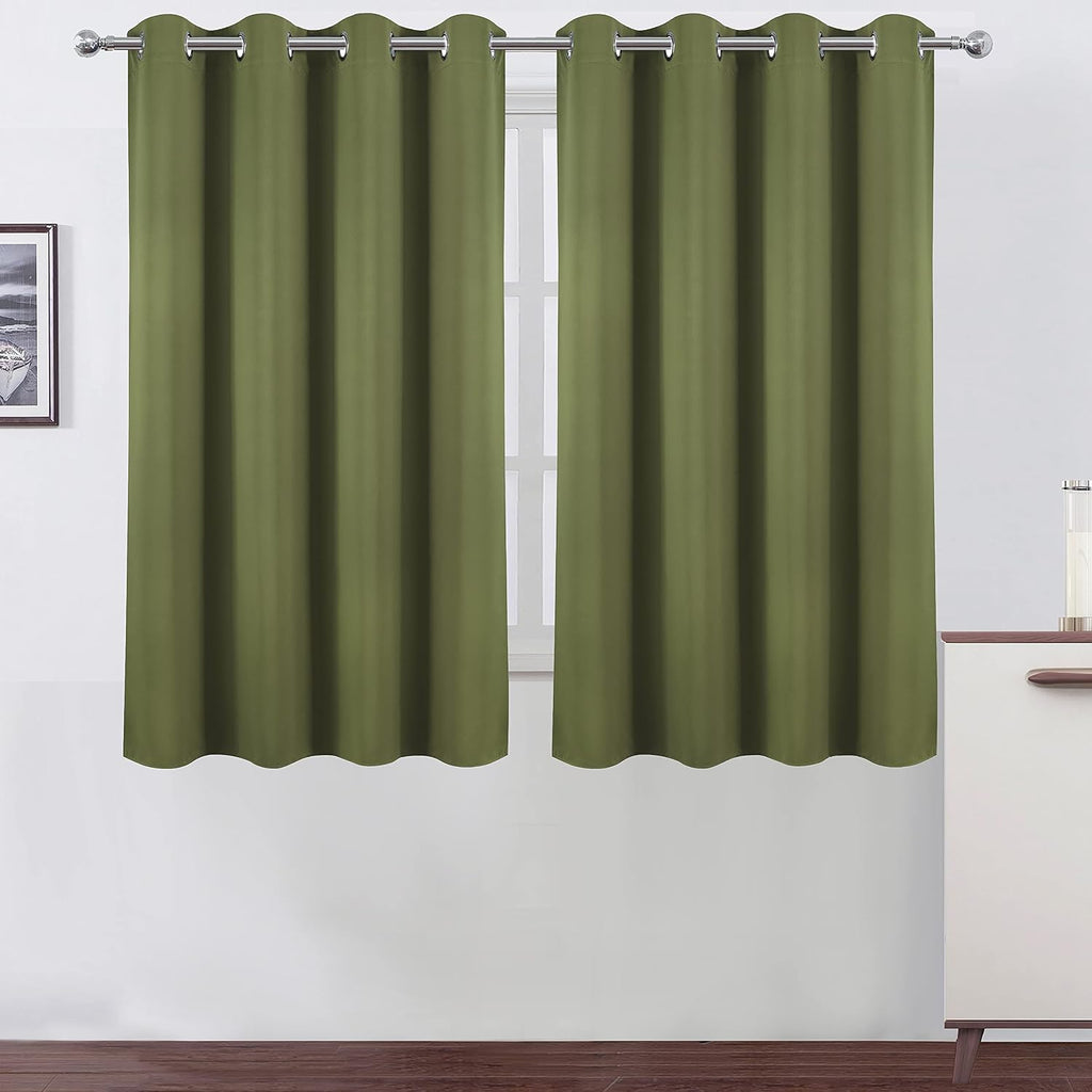 Lemomo Olive Green Thermal Blackout Curtains/52 x 54 Inch/Set of 2 Panels Room Darkening Curtains for Bedroom 54 Inch Green