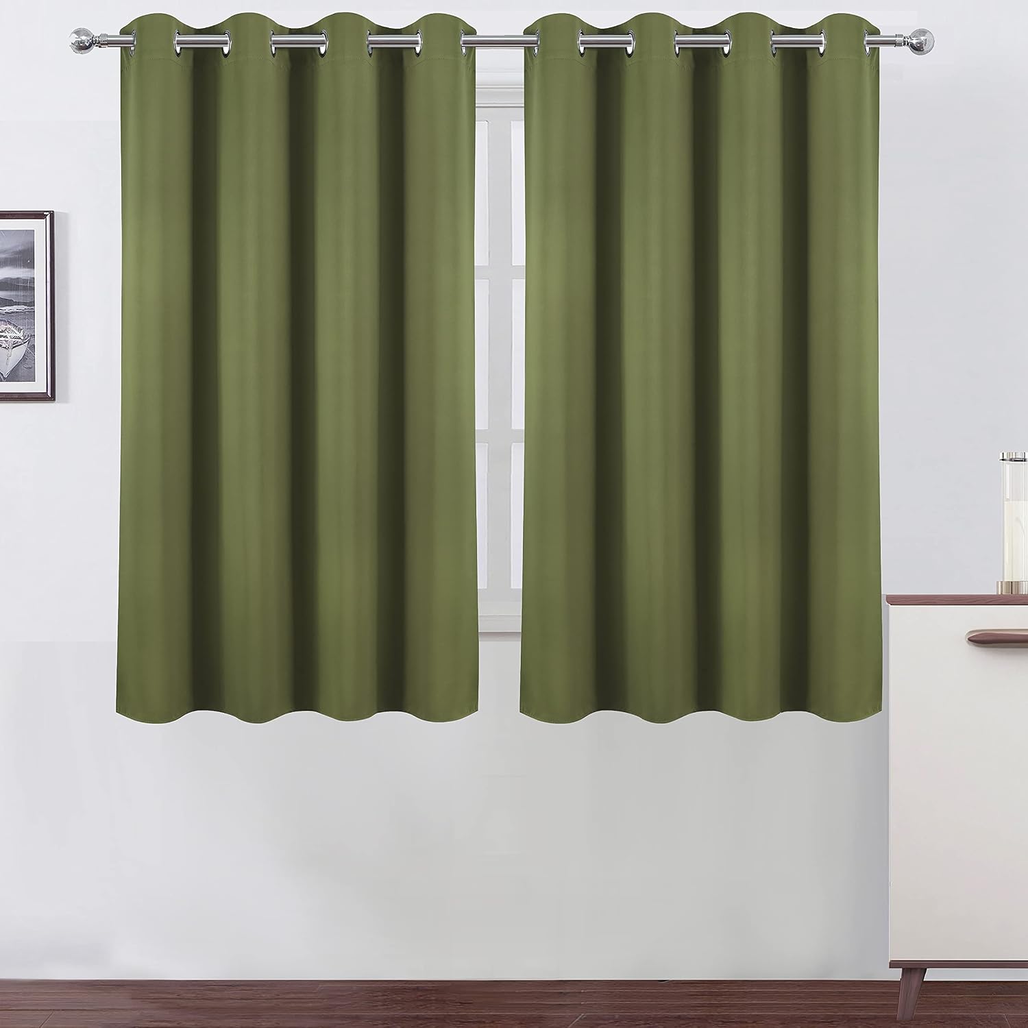 Lemomo Olive Green Thermal Blackout Curtains/52 x 54 Inch/Set of 2 Panels Room Darkening Curtains for Bedroom 54 Inch Green