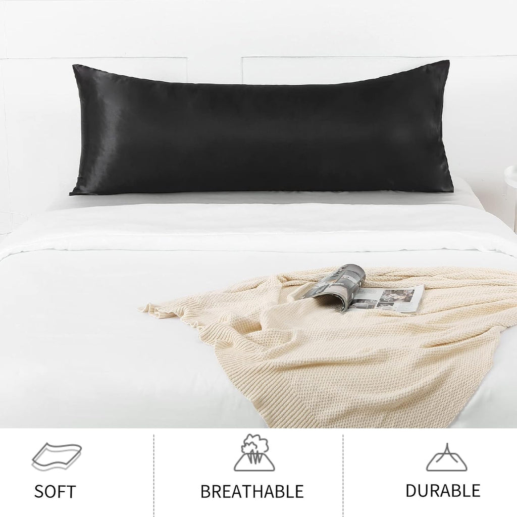 Lcbd Satin Body Pillow Case for Hair and Skin, Black Silk Satin Body Pillowcase Cover, 20x54 Body Cooling Pillow Cover with Envelope Closur…