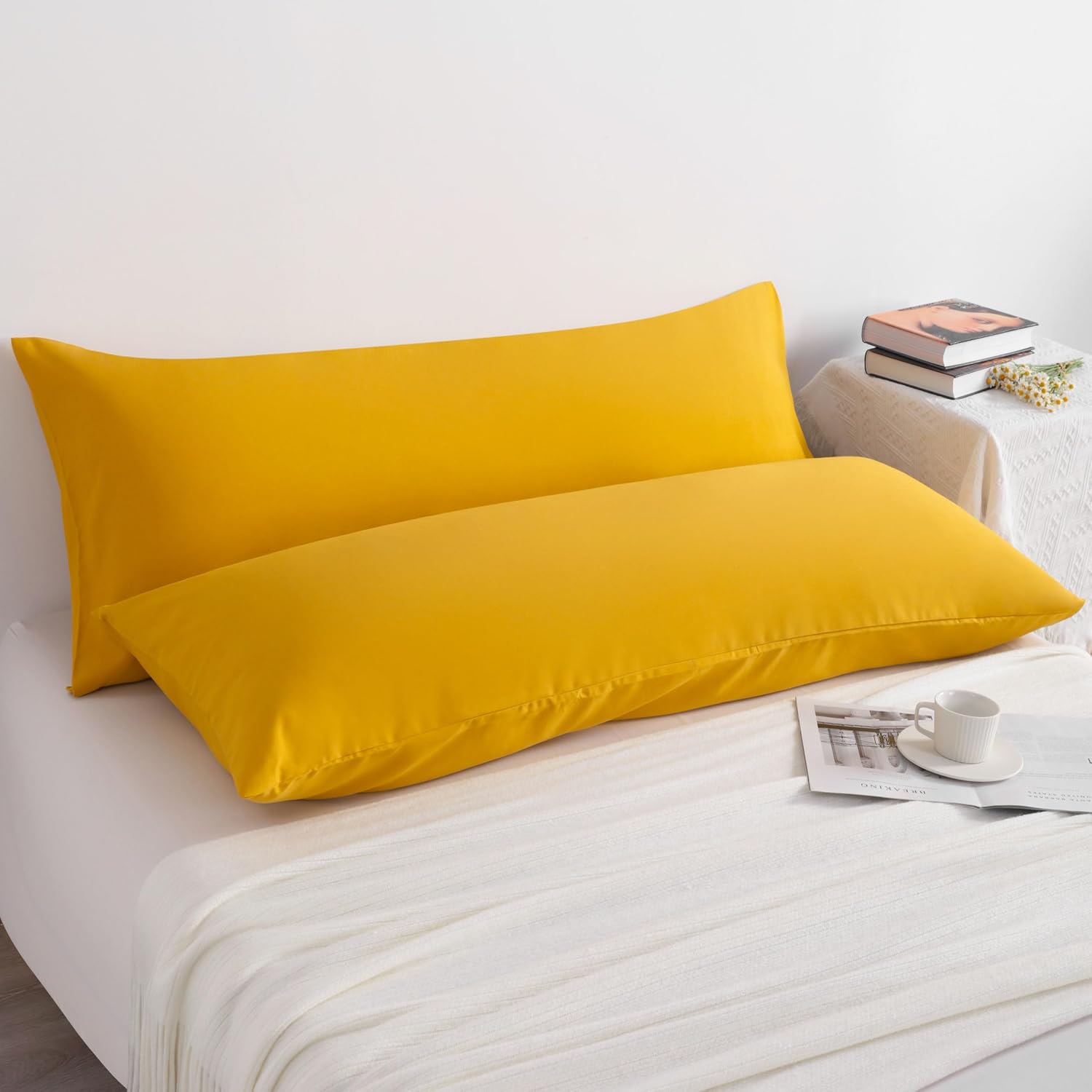 Ntbay 2-Pack Body Pillowcases, 20x54 inches, Ginger Yellow, Soft, Wrinkle, Fade Resistant, Envelope Closure, Microfiber, 2 Pieces 2 Pieces