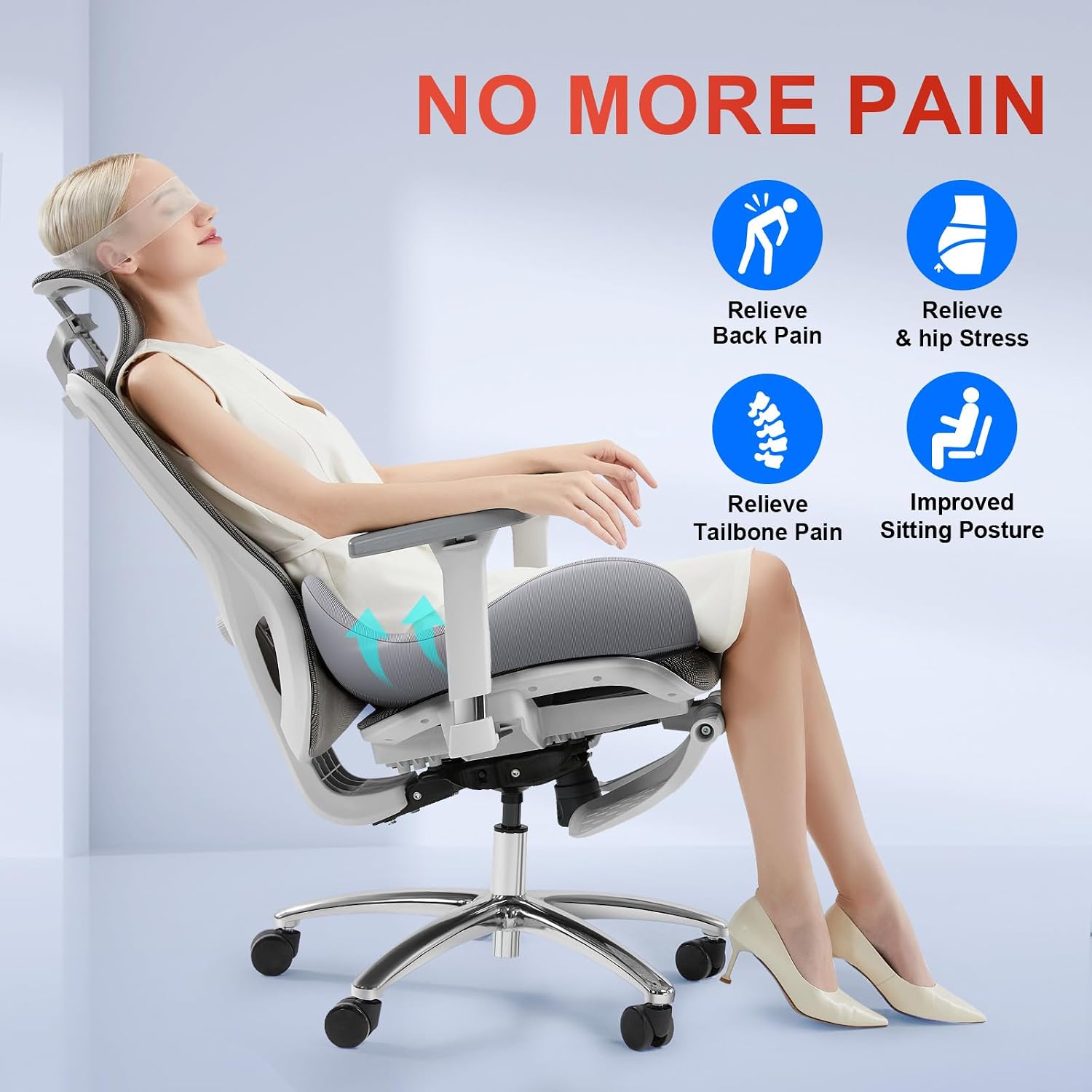 Benazcap X Large Memory Seat Cushion for Office Chair Ergonomic Cushions Butt Pillow for Pressure Relief Sciatica & Memory Foam for Long Si…
