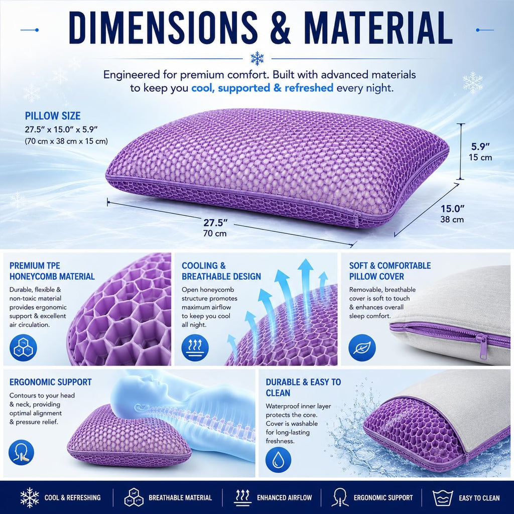 Cooling Gel Memory Foam Pillow for Neck & Shoulder Support | Breathable Honeycomb Design | Soft Ergonomic Bed Pillow for Side & Back…