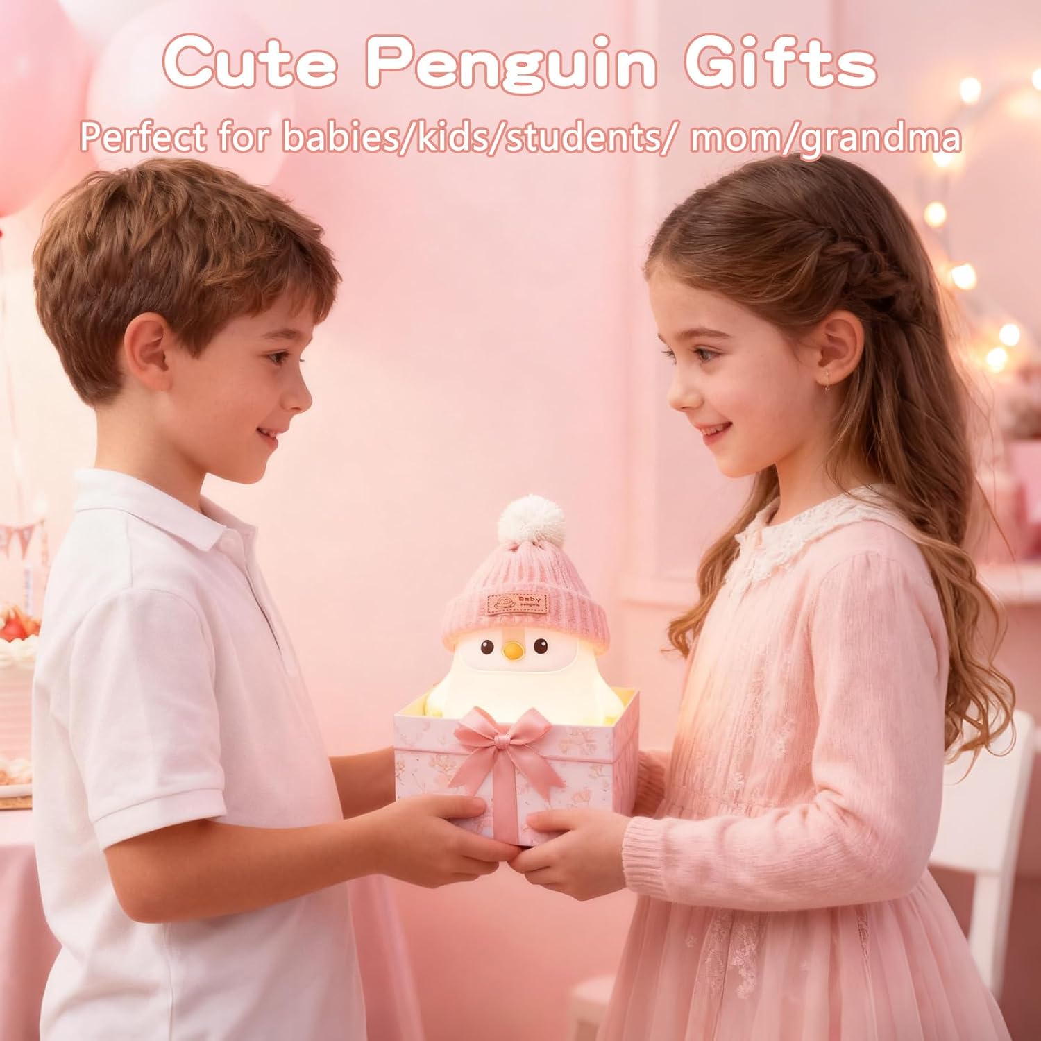 FAMIDUO-BrightenYourLife Penguin Silicone Night Light, Cute Pink Penguin Lamp with Hat, Nursery Nightlight for Baby, Rechargeable/Dimmable…