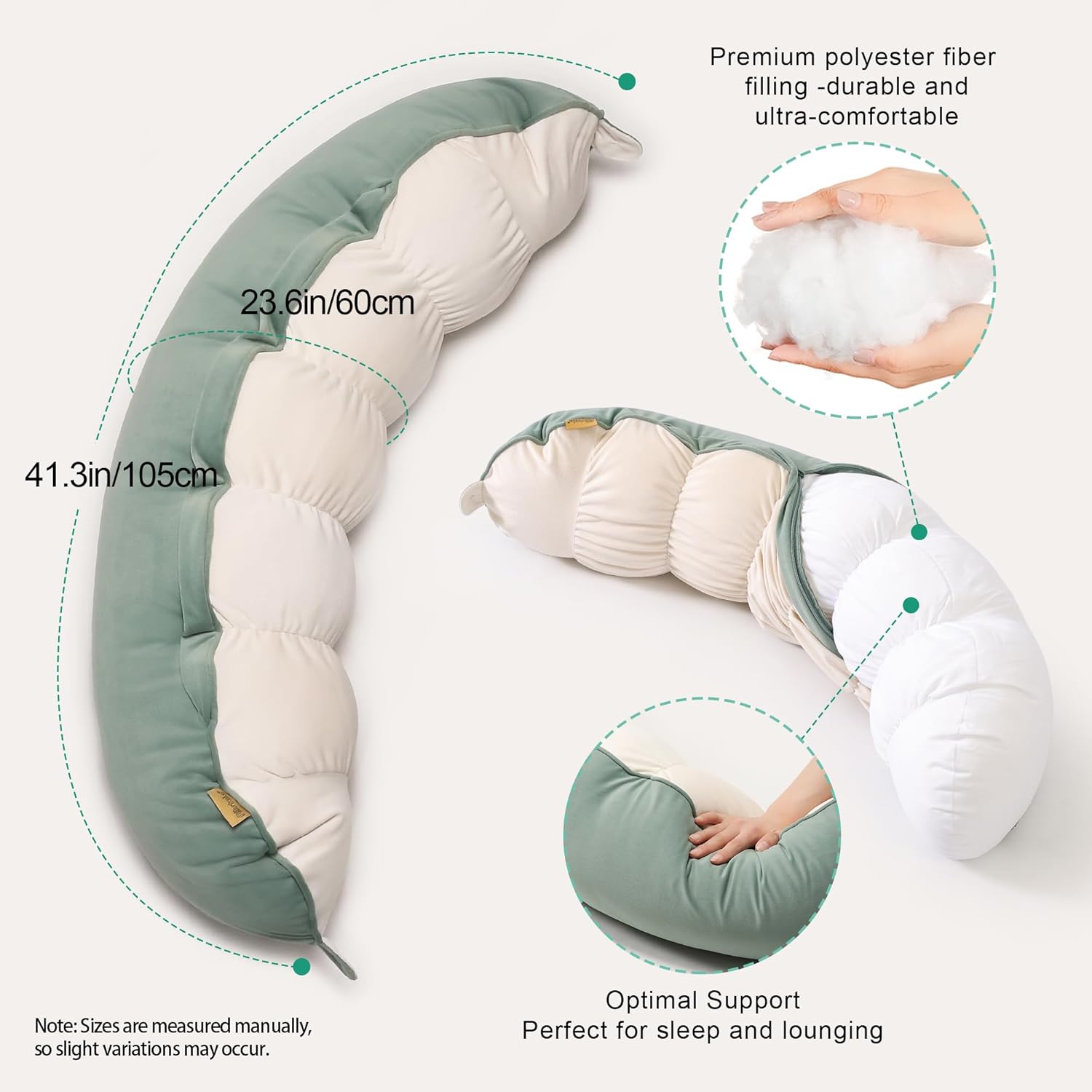Peallow(Pat. Pend) – Long Round Body Pillow for Adults, Bolster Pillow for Sleeping, Soft and Supportive Pillow for Sleeping & Lumbar…