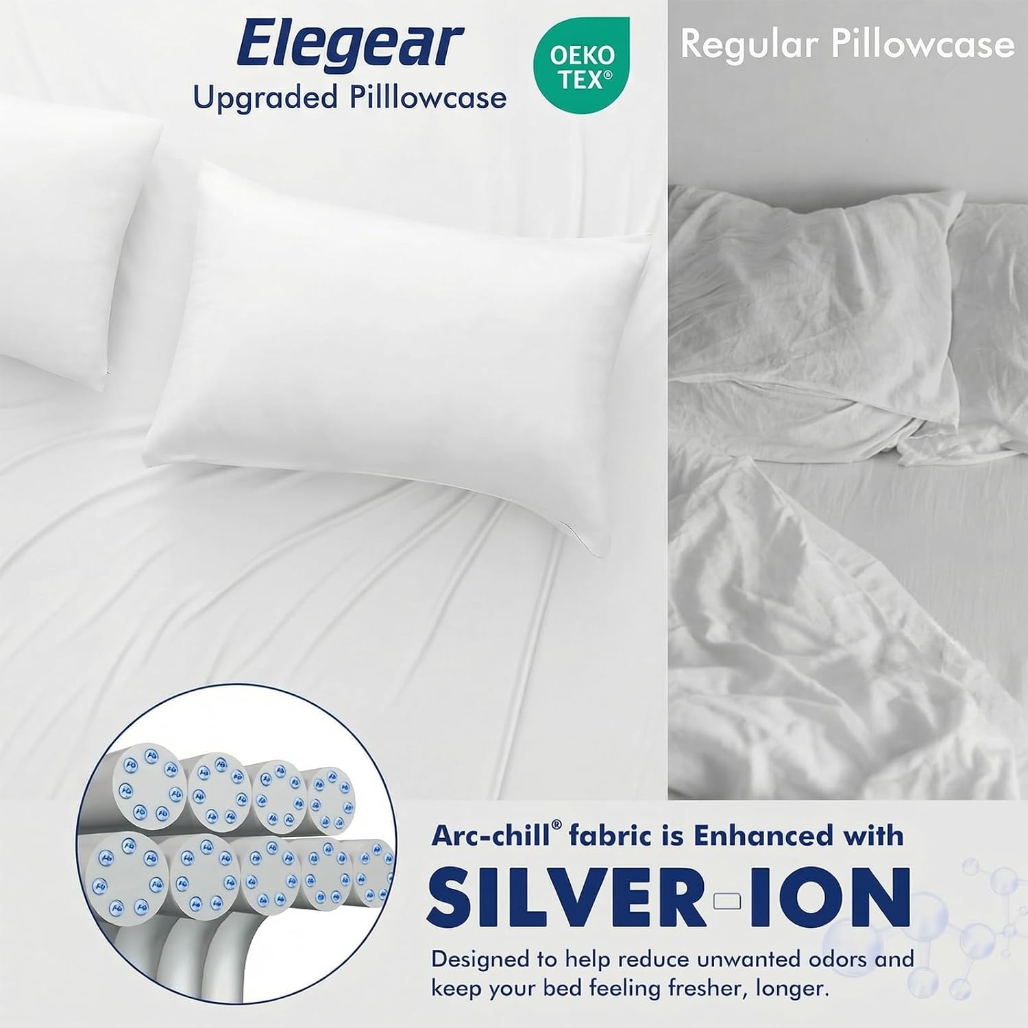 Elegear Cooling Pillow Cases for Hot Sleepers, Silver Infused Cooling Pillowcase Instantly Cool Q-Max>0.5, Soft Silky Pillowcases for Hair…