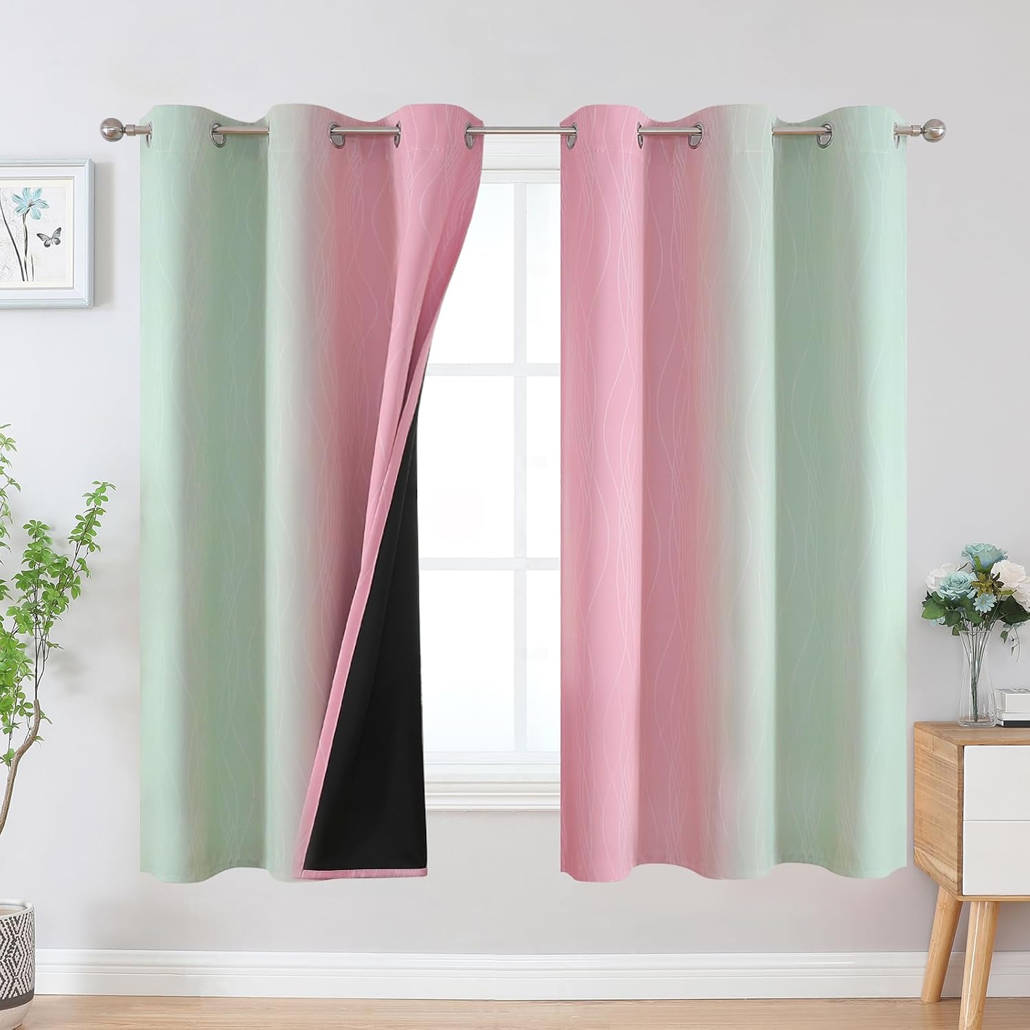 Estelartextiler Estelar Textiler Pink and Sage Green Blackout Curtains & Drapes for Bedroom, Thermal Insulated Ombre Blackout Drapes, Room…