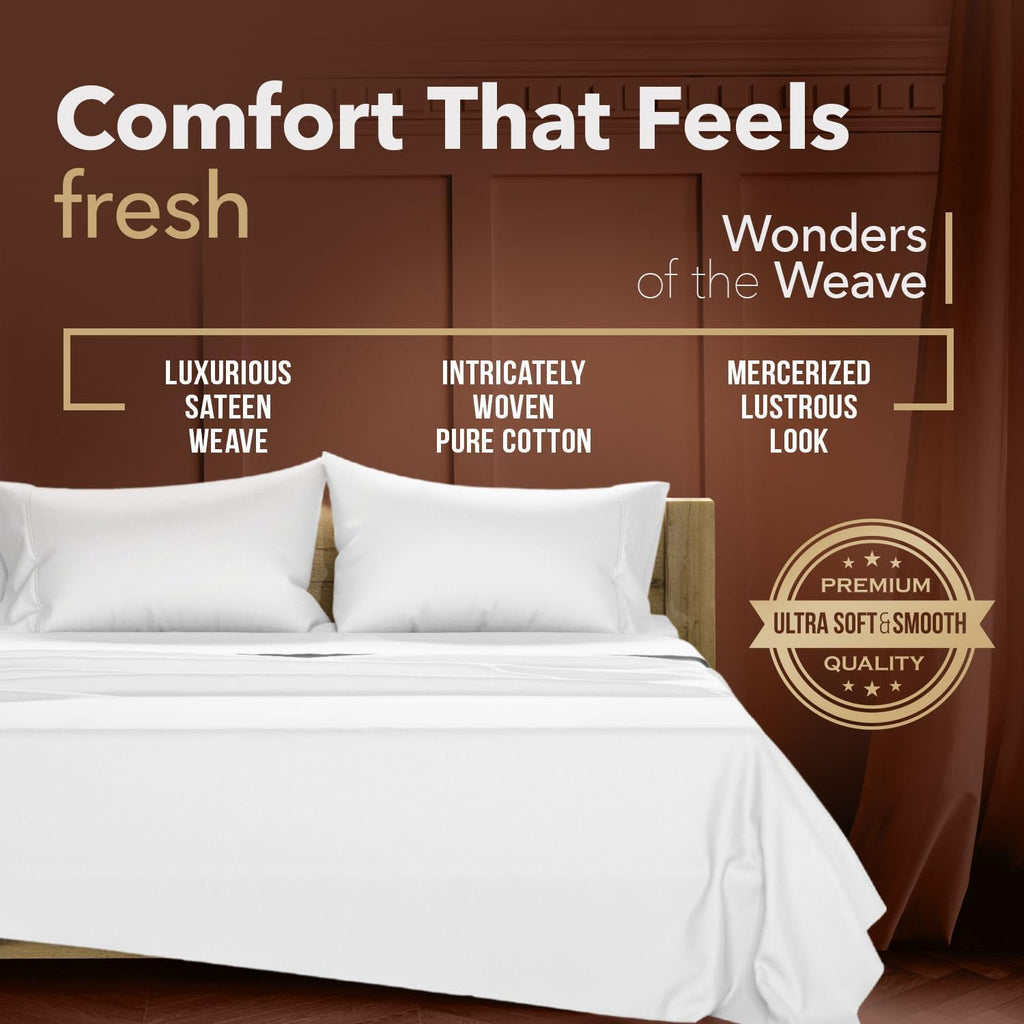 TEXAS LINEN CO. Egyptian Cotton California King Sheet Sets – 300 Series Cal King Cotton Sheet Set (4 PC, White), Soft, Cooling, 16" Deep…