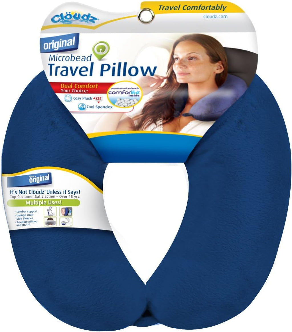 Cloudz Dual Comfort Microbead Airplane Travel Neck Pillow. Super Soft Cozy Plush Fabric on One Side, Cool Relaxing Spandex on The Other!…