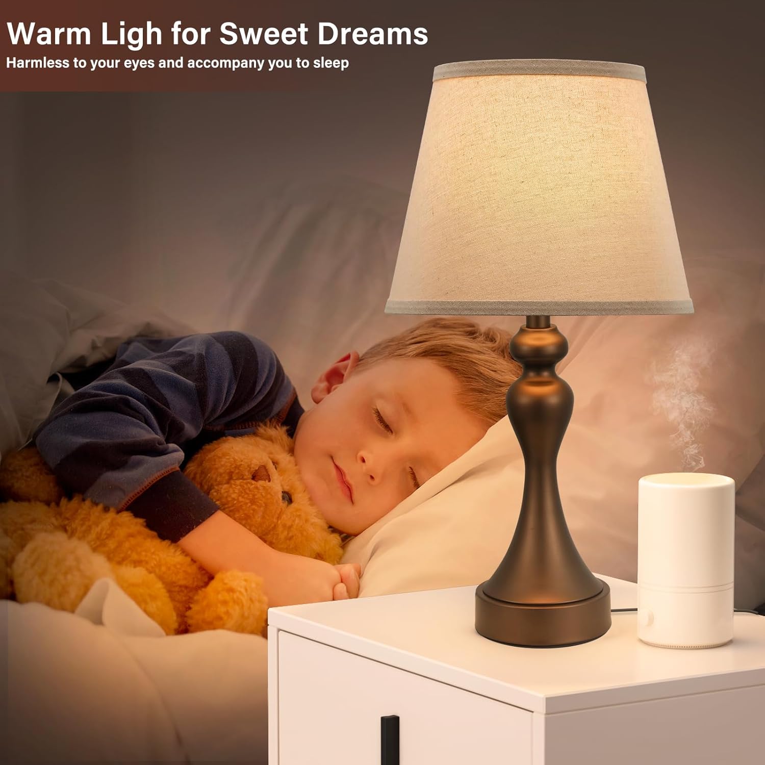 Seealle Touch Lamps for Nightstand - Bedside Lamps Set of 2, 3 Way Dimmable, USB C+A for Bedroom & End Tables (Brown&Oat)