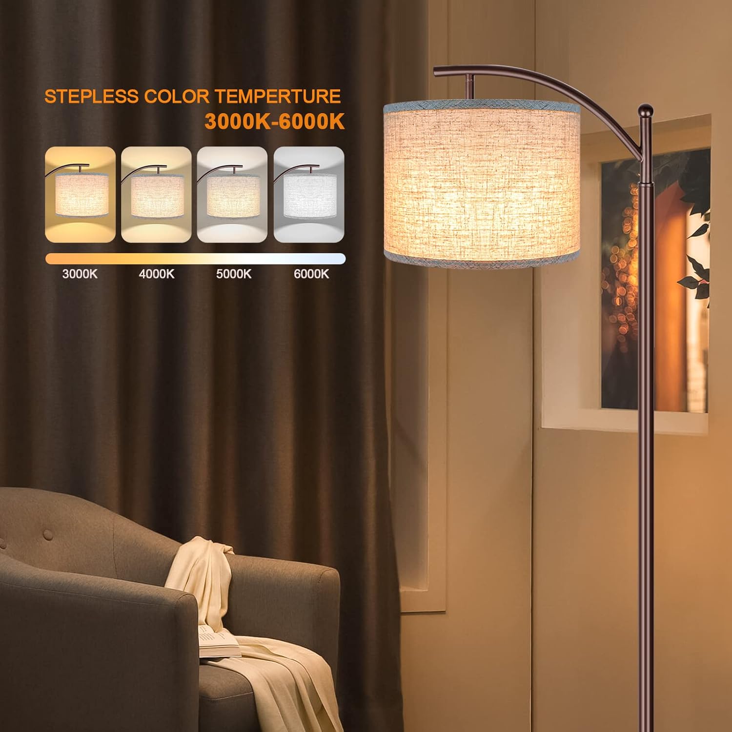 Floor Lamp for Living Room, 4 Color Temperature LED Floor Lamp with Remote Control & Foot Switch, LED Bulb Included, Modern Standing Lamp…