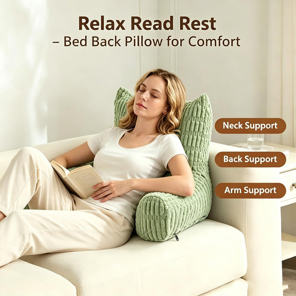 Neustern Corduroy Reading Pillow with Arms & Pocket, Memory Foam Washable Backrest Pillow for Bed Sitting Up, Support Pillow for Kids Adult…