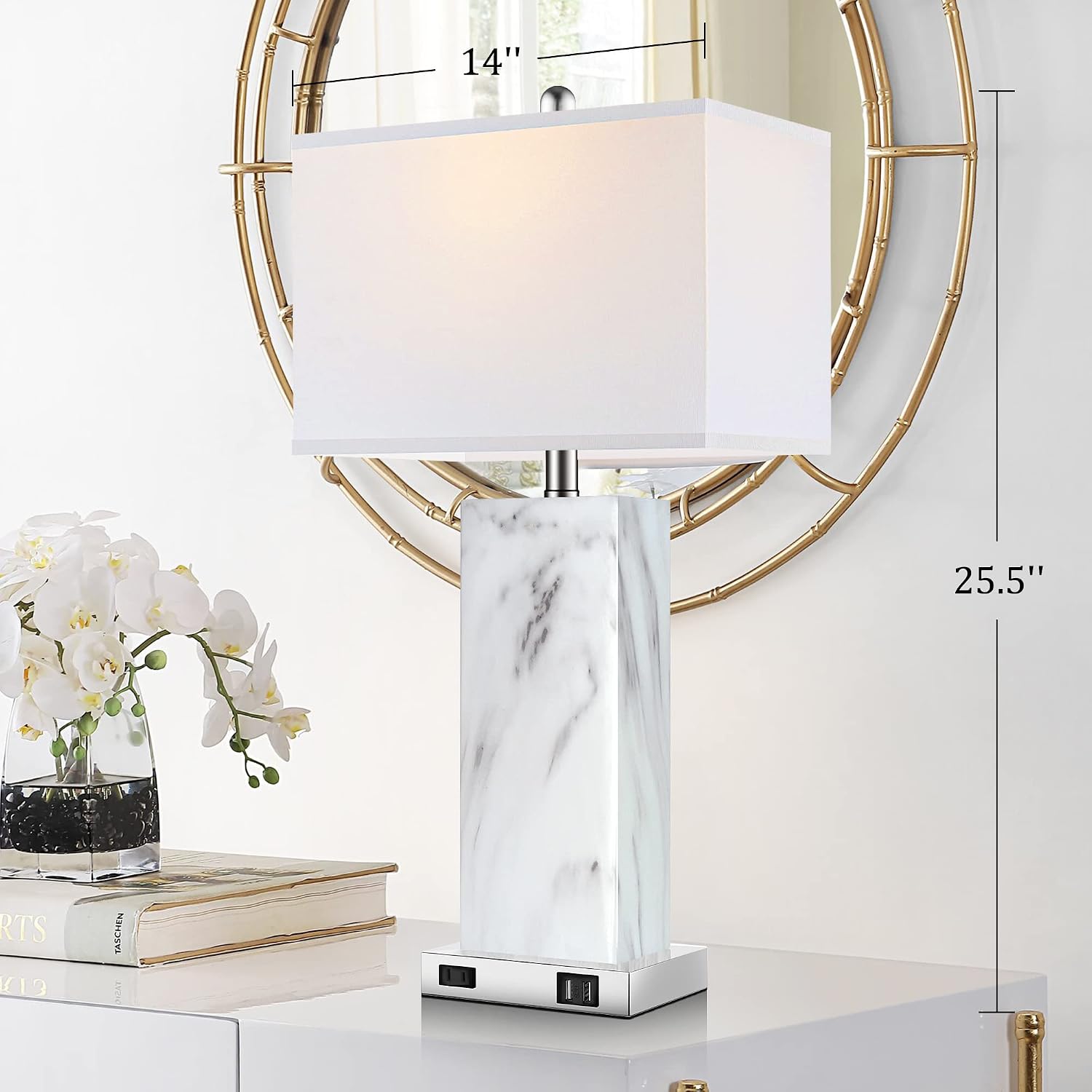 Touch Control Table Lamps Set of 2, Modern Ceramic Bedside Lamp with 2 USB Ports 1 AC Outlet, 3-Way Dimmable White Nightstand Lamp with…