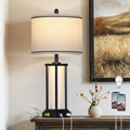 Cinkeda 27" Tall Vintage Table Lamp with USB C+A & Outlet, Black Industrial End Table Lamp for Living Room, Farmhouse Rustic Bedside Lamp…