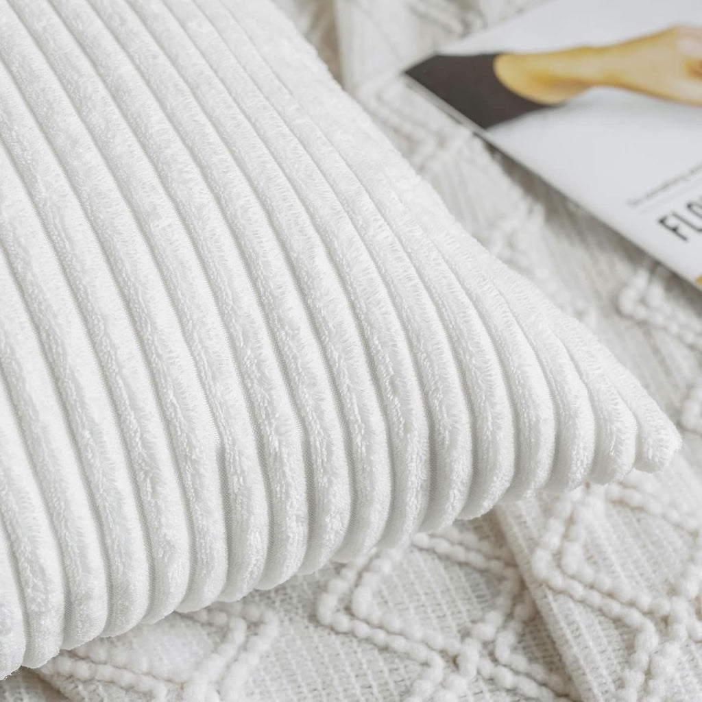 Miulee Pack of 2 Corduroy Pillow Covers Soft Solid Cushion Cases Decorative Boho Square Throw Pillow Covers Pure White Neutral Pillowcases…