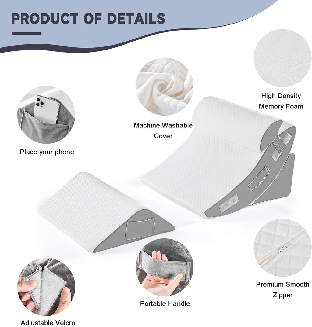 Yojoker 4PCS Orthopedic Bed Wedge Pillow Set for Sleeping, Post Surgery Foam Pillow for Body, Back and Leg, Triangle Adjustable Support Pi…