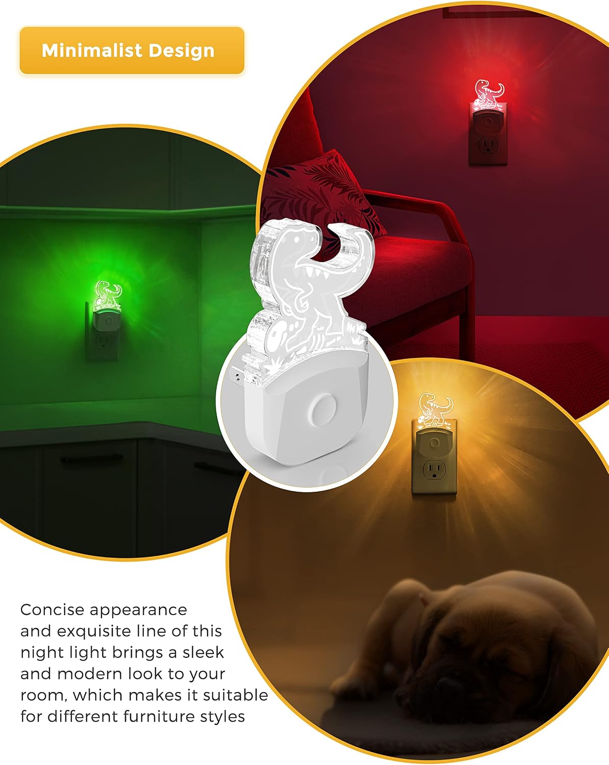LOHAS Dinosaur Night Light for Boys, Kids Nightlight Plug in, Dusk-to-Dawn, Velociraptor LED Night Lights Plug into Wall, RGB+Soft White…