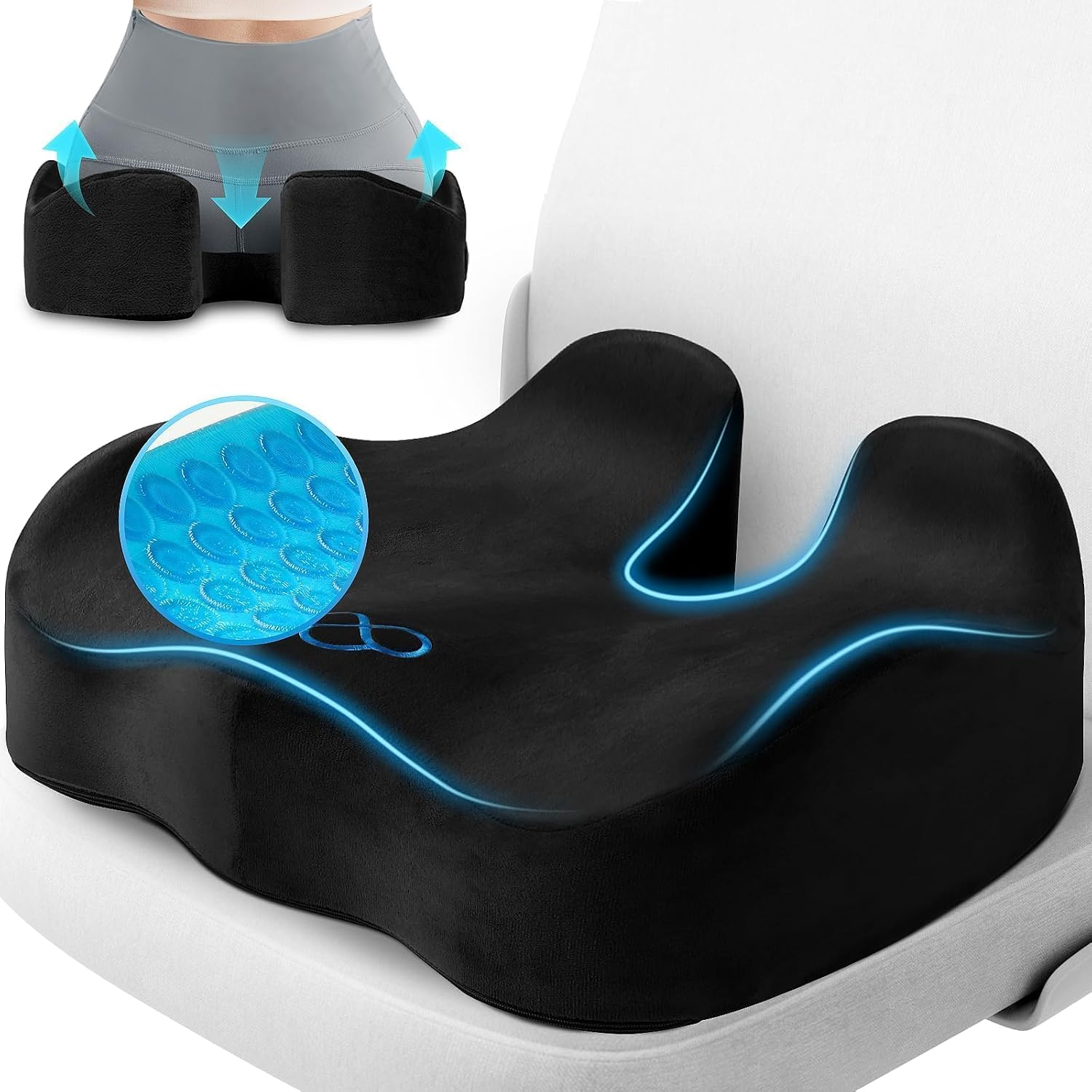 CushyOasis Seat Cushion, Gel Chair Cushions, Office Chair Cushions, Anti-Slip Bottom & Removable Cover Tailbone Cushion, Memory Foam Seat C…