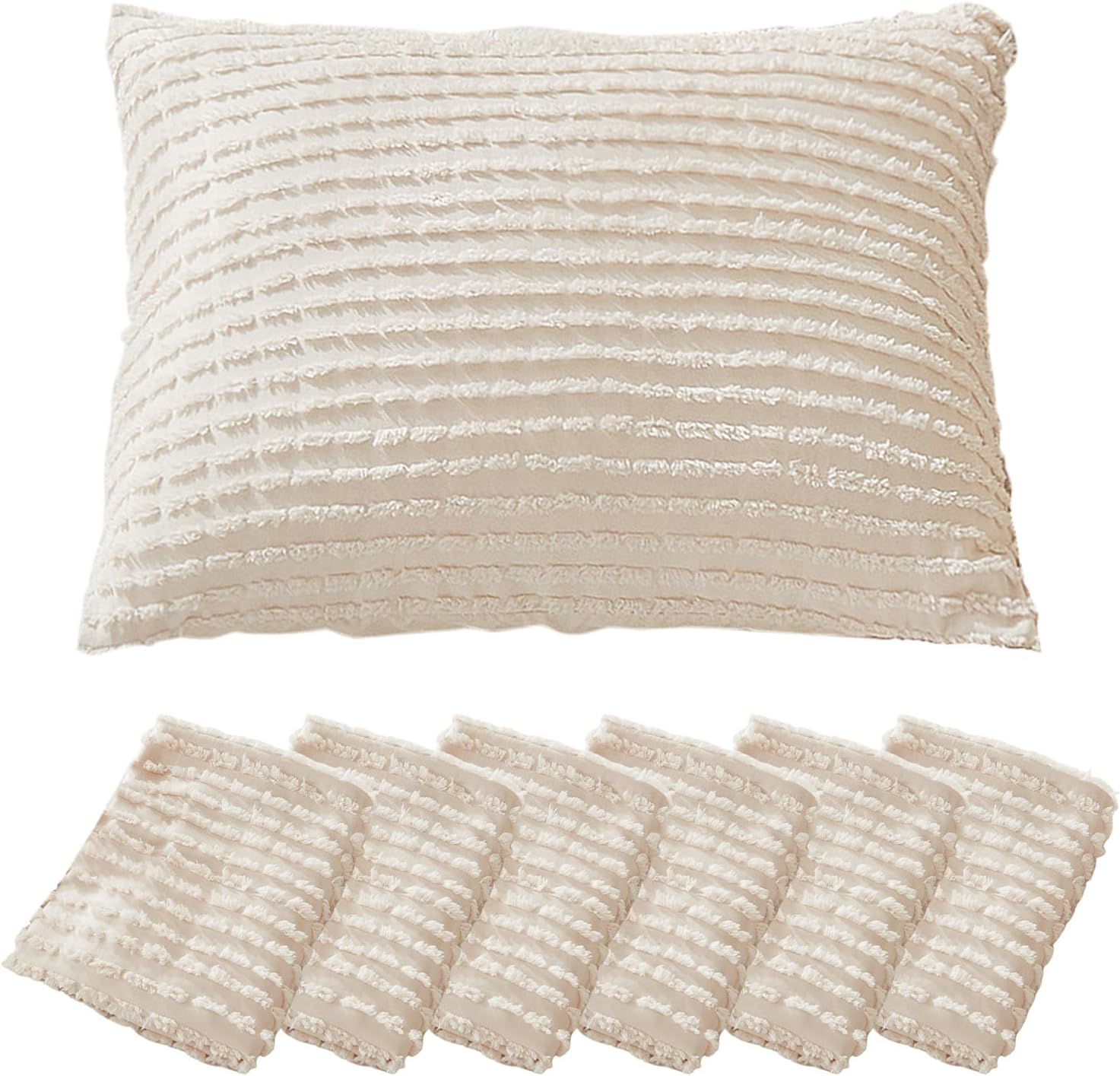 Warmdern Beige Pillow Covers King Pillow Cases Soft Microfiber Pillow Cases Set of 6 Boho Textured Pillowcase with Envelope Closure(Beige,…