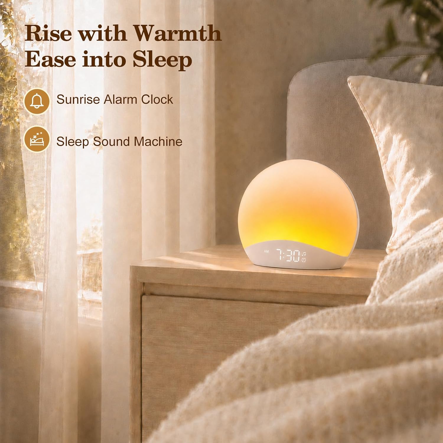 REACHER Sound Machine Sunrise Alarm Clock with Night Light, 26 Nature Inspired Sleep Sounds, 0-100% Dimmable Clock, Sunrise Lamp, Wake Up…