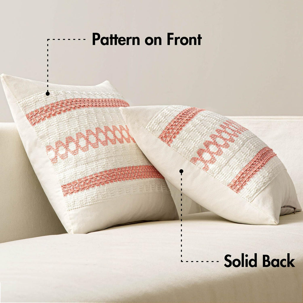 MIULEE Set of 2 Coral Red Boho Valentines Decorative Pillow Covers 18x18 Inch Farmhouse Rustic Couch Throw Pillows Modern Spring Cotton…