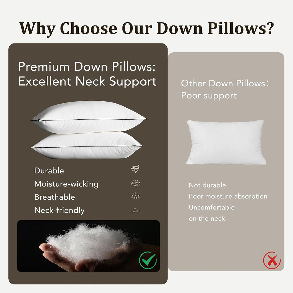 Premium Pillows Queen Size Set of 2, Luxury Hotel Collection Quality Soft Fluffy and Supportive Down Fiber Bed Pillows, Breathable Cotton…