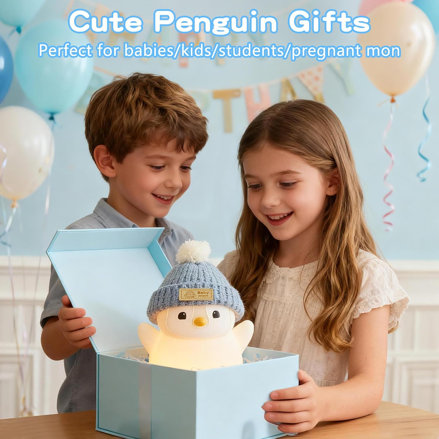 FAMIDUO-BrightenYourLife FAMIDUO Penguin Night Light for Kids, Adorable Penguin Lamp with Hat, Food Grade Silicone Nursery Nightlight, Rech…