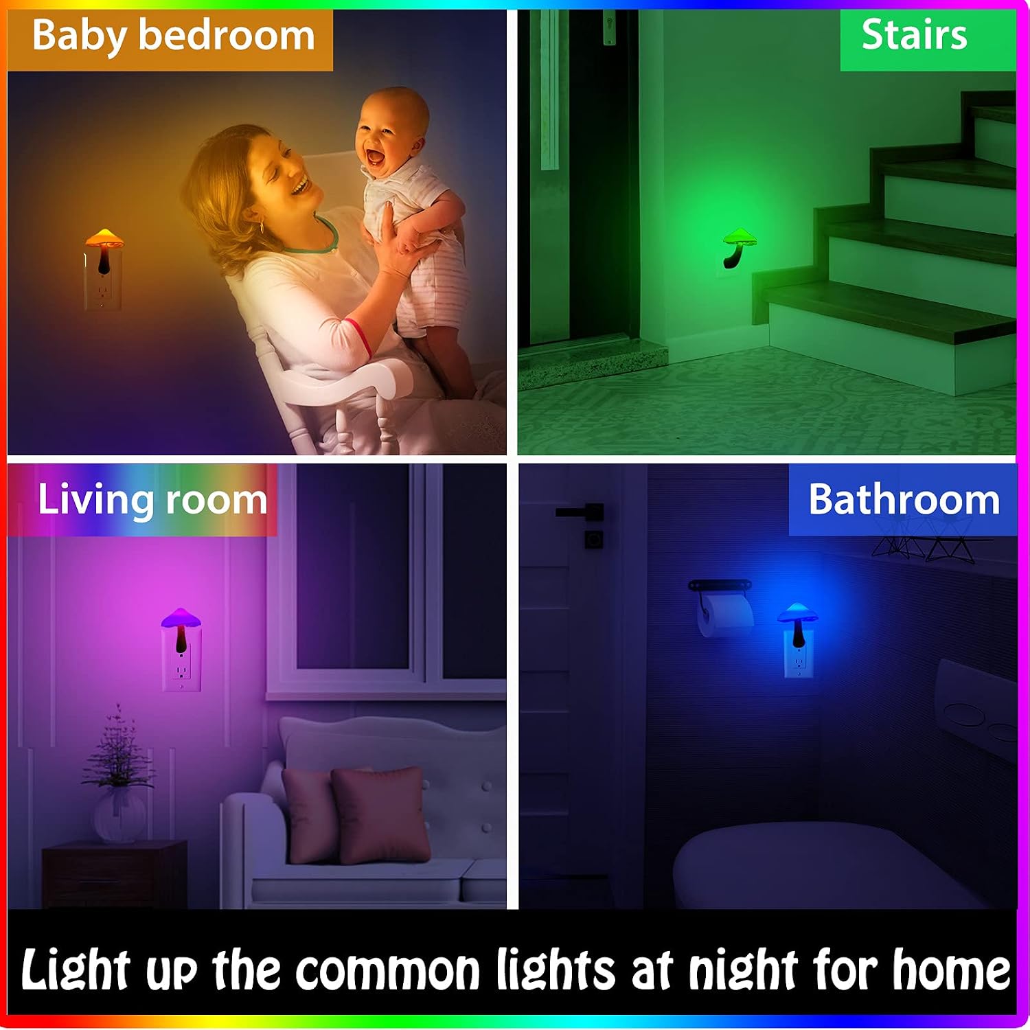 Honoson 4 Pieces Mushroom Night Light LED Night Light Plug in Lamp 7 Color Magic Mini Pretty Mushroom Shaped Lamp Adults(Colorful Light…