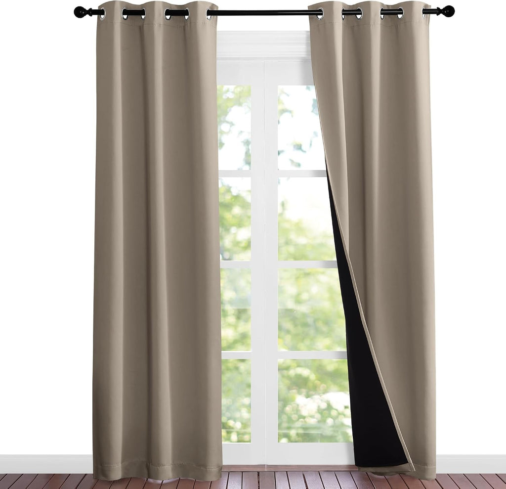 Nicetown Taupe Full Shade Curtain Panels, Pair of Thermal Insulated & Energy Efficiency Blackout Curtains for Living Room Windows, Lined Si…