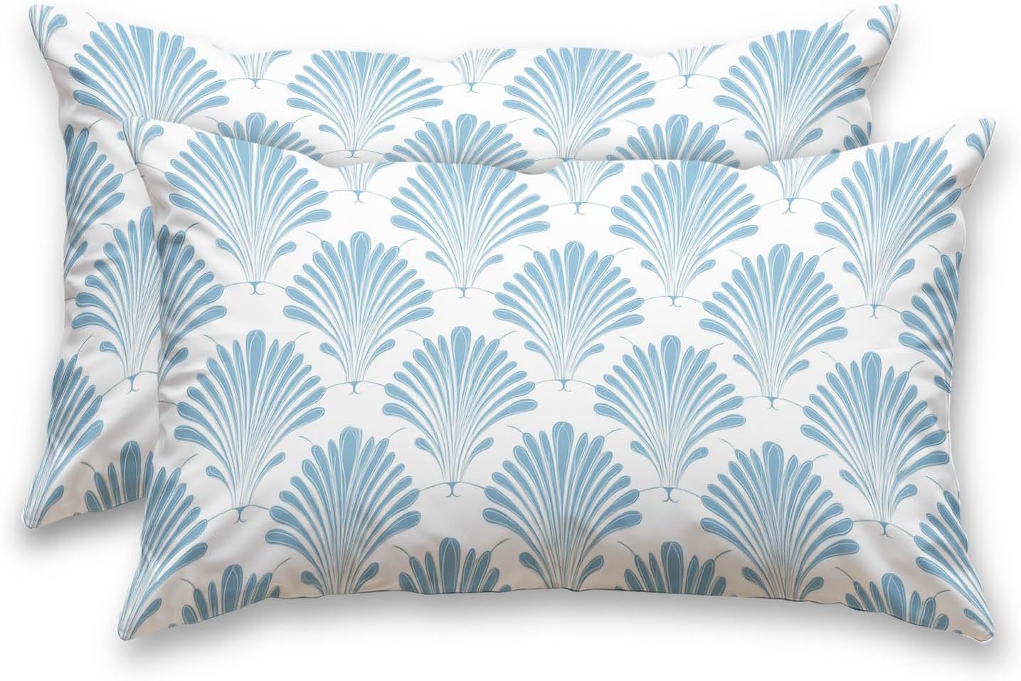 HOMETITUTE Pillow Covers Decorative Pack of 2 Satin 12x20 Inch Blue Fan Art Lumbar Throw Pillow Cases for Sofa Couch Living Room…