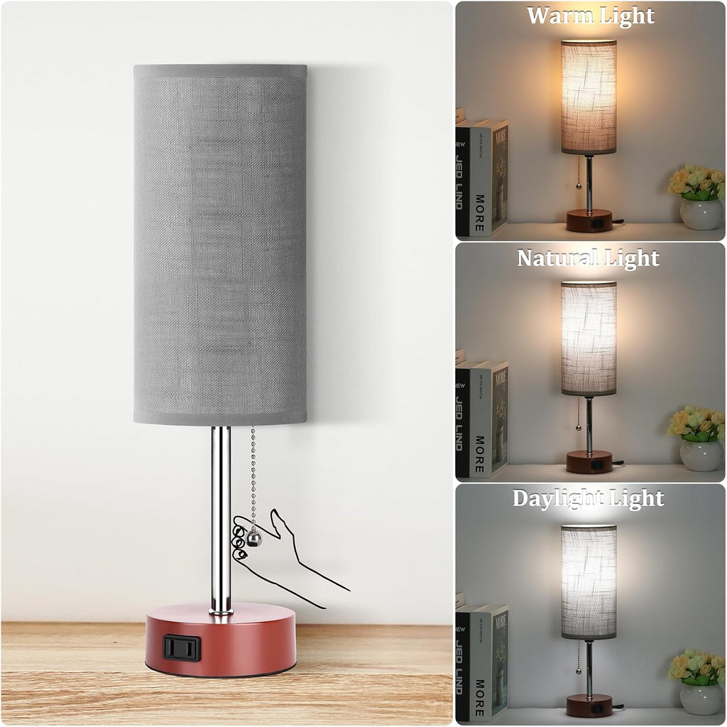 Dott Arts Table Lamp for Bedroom, 3-Color Bedside Lamps with Pull Chain, Bedroom Table Lamps for Nightstand, AC Outlet Small Lamp for…
