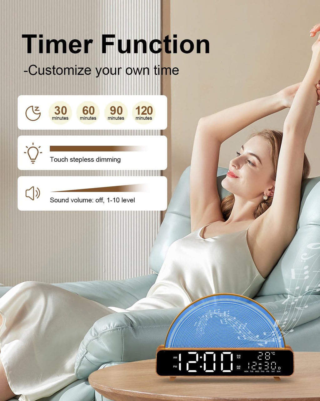 HAODINGMAI Sunrise Alarm Clock Wake Up Light with Sunrise Simulation White Noise Machine Touch Control Bedside Lamps Colors Atmosphere…