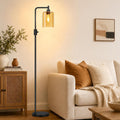 Upgraded】Dimmable Floor Lamps for Living Room with Amber Glass Shade, Modern Industrial Floor Lamp with 900LM Bulb Included, Glass…