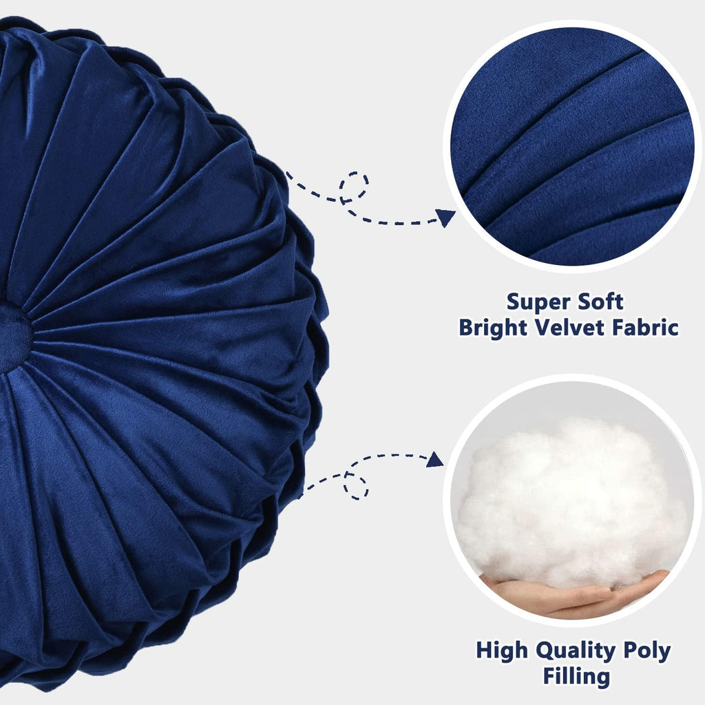 Hig Set of 2 Decorative Round Pleated Throw Pillows, Classy Accent Pumpkin Throw Pillows with Center Button, Vintage Velvet Floor Pillows f…